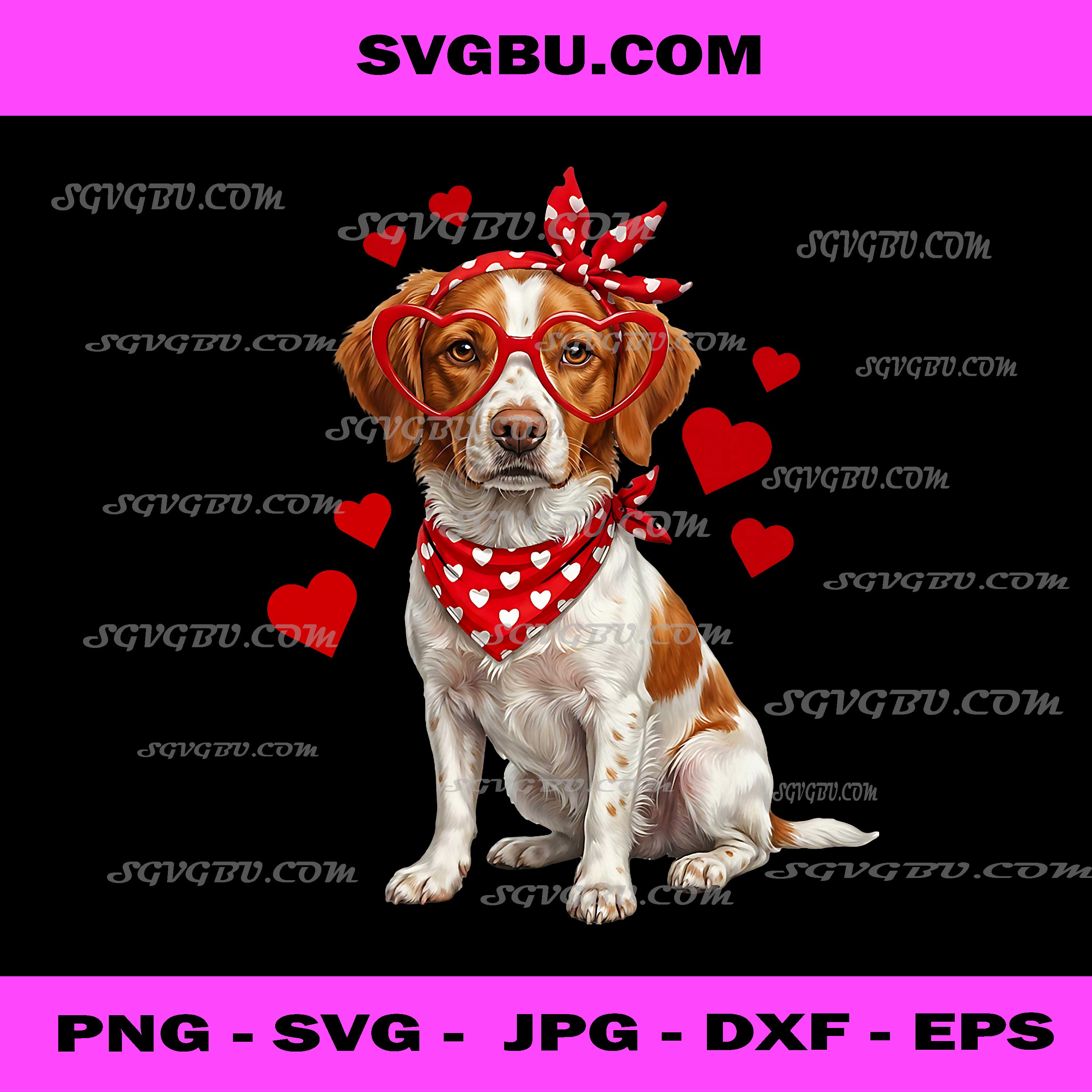 Brittany Spaniel Valentine Heart Glasses PNG, Cute Dog Lover Art PNG
