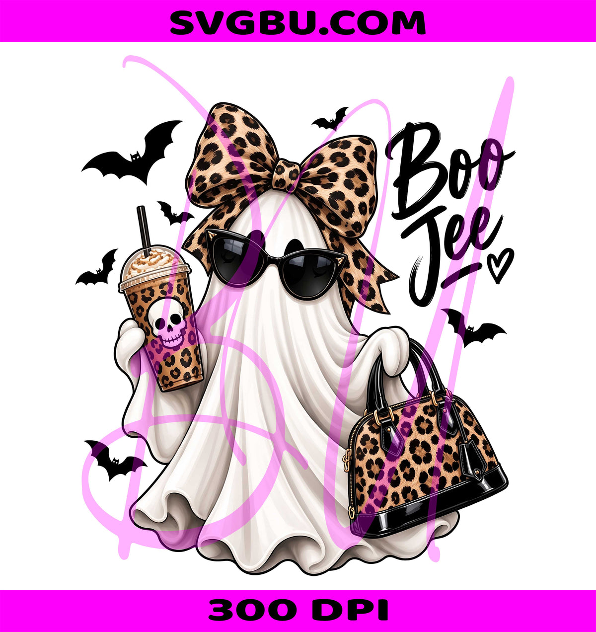Boo Jee Ghost PNG, Leopard Bow Ghost PNG, Sassy Spooky Ghost PNG