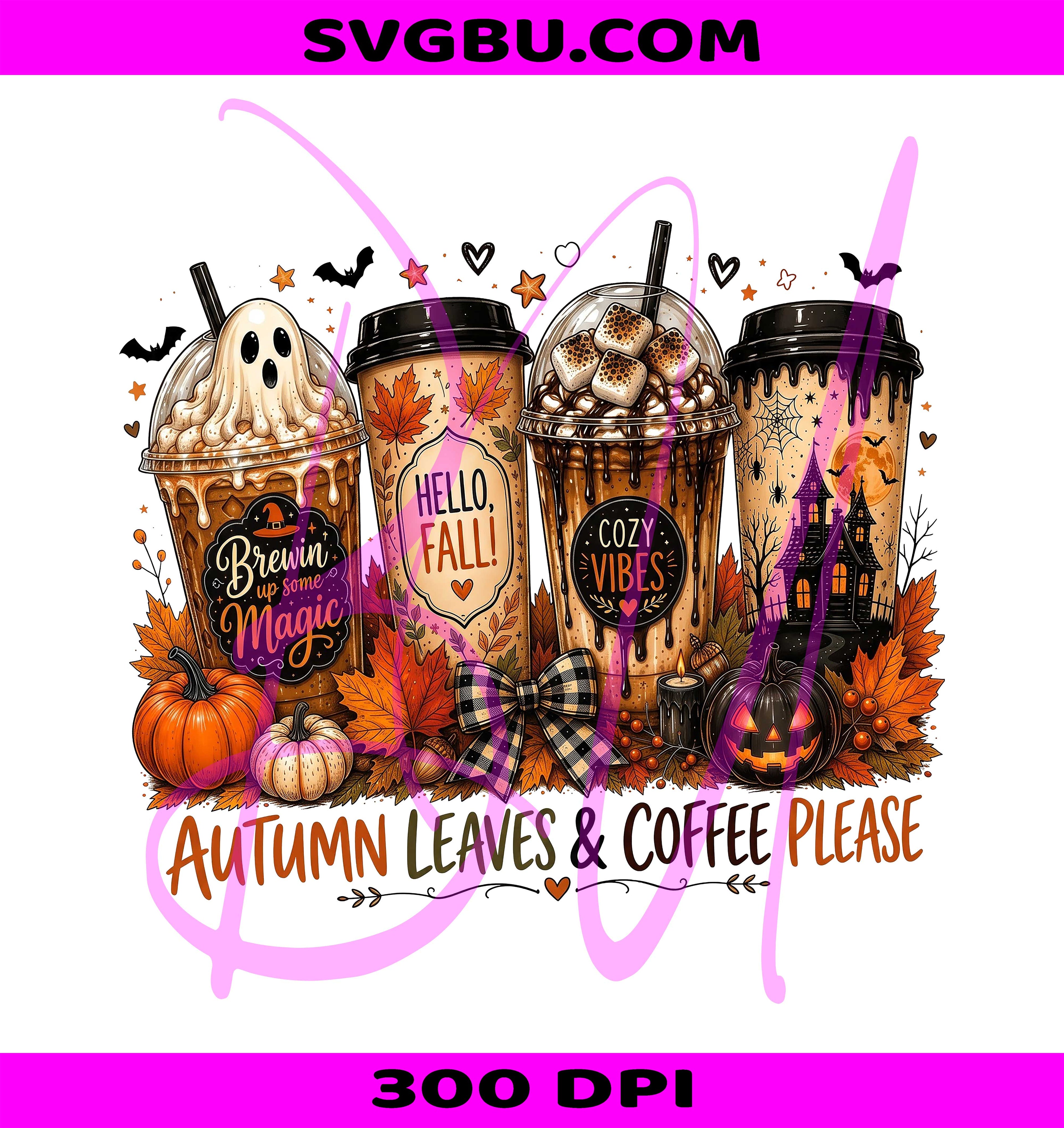 Autumn Leaves PNG, Fall Ghost Drink PNG, Coffee Halloween PNG