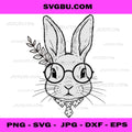 Hipster Bunny with Glasses PNG, Leaf Branch Rabbit PNG