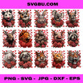Cute Valentine Animals PNG Bundle with Roses & Hearts