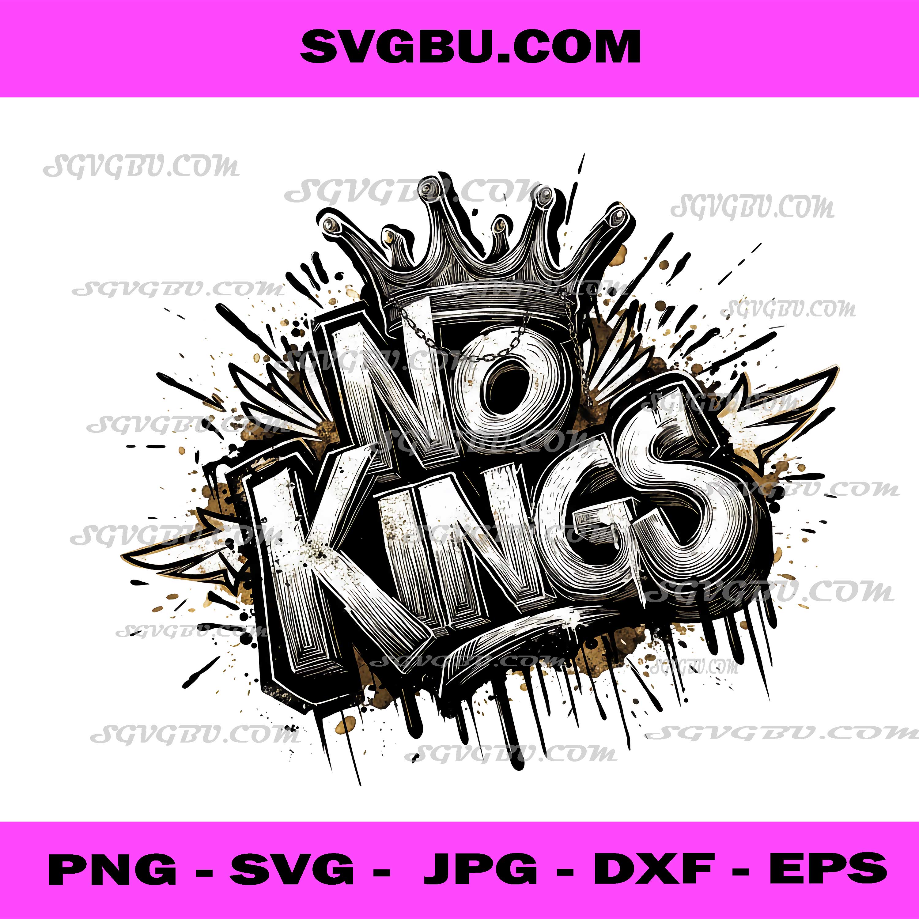 No Kings Typography, Crown and Wings Street Style Art PNG