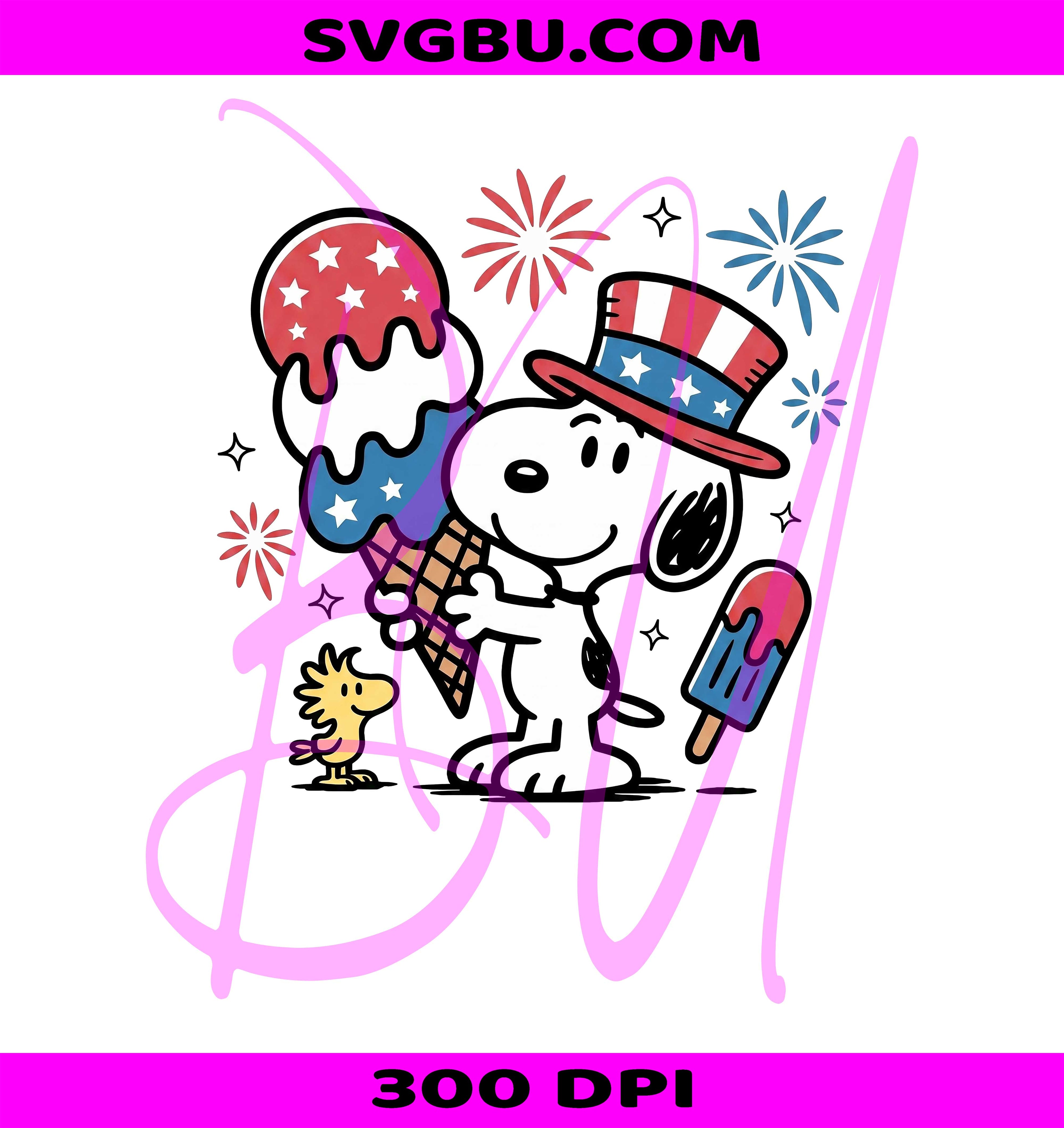 Patriotic Snoopy 4th of July PNG, Snoopy Uncle Sam Hat Ice Cream Design PNG