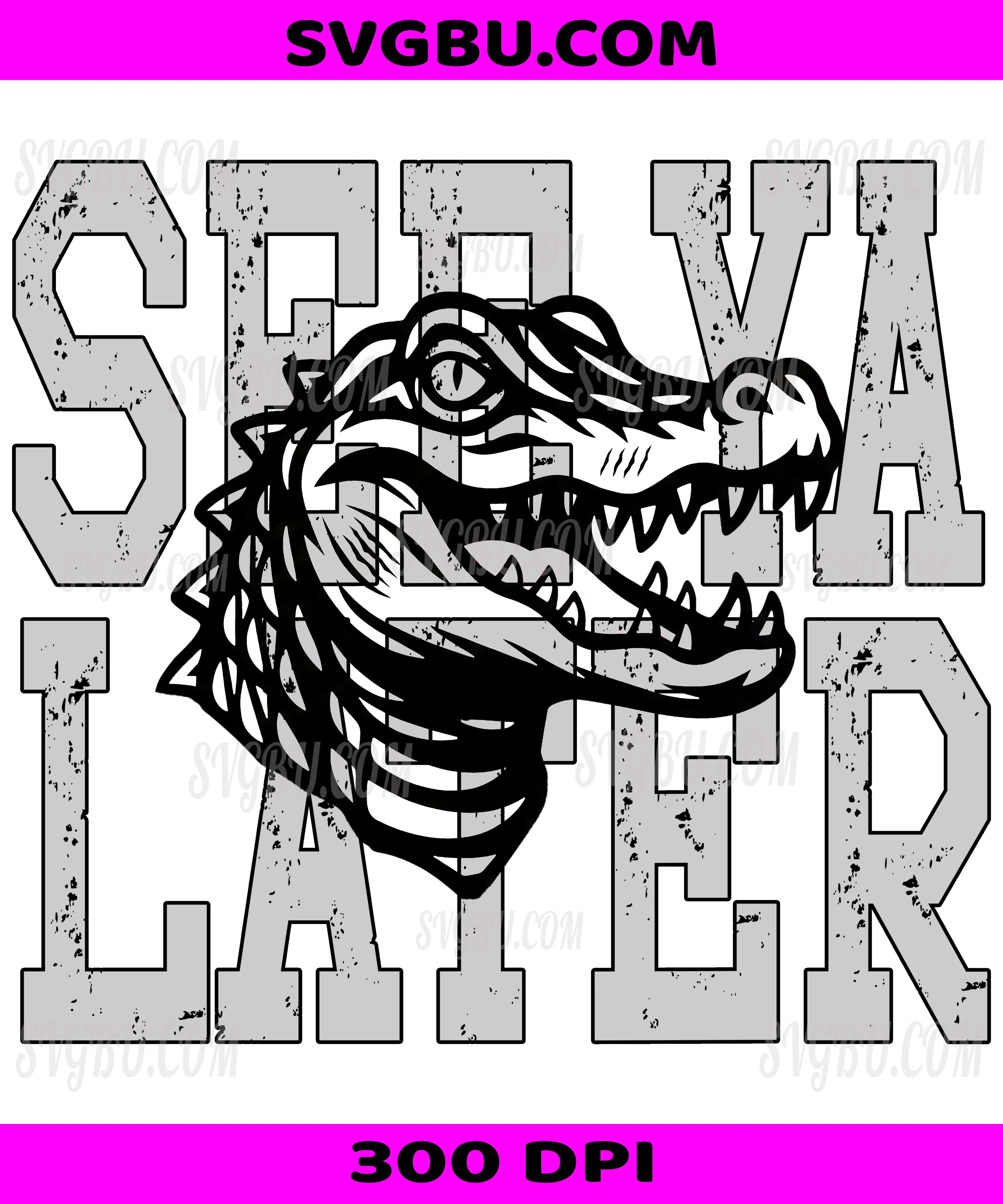 See Ya Later, Black And White Distressed Gator PNG, Retro Crocodile Animal Design