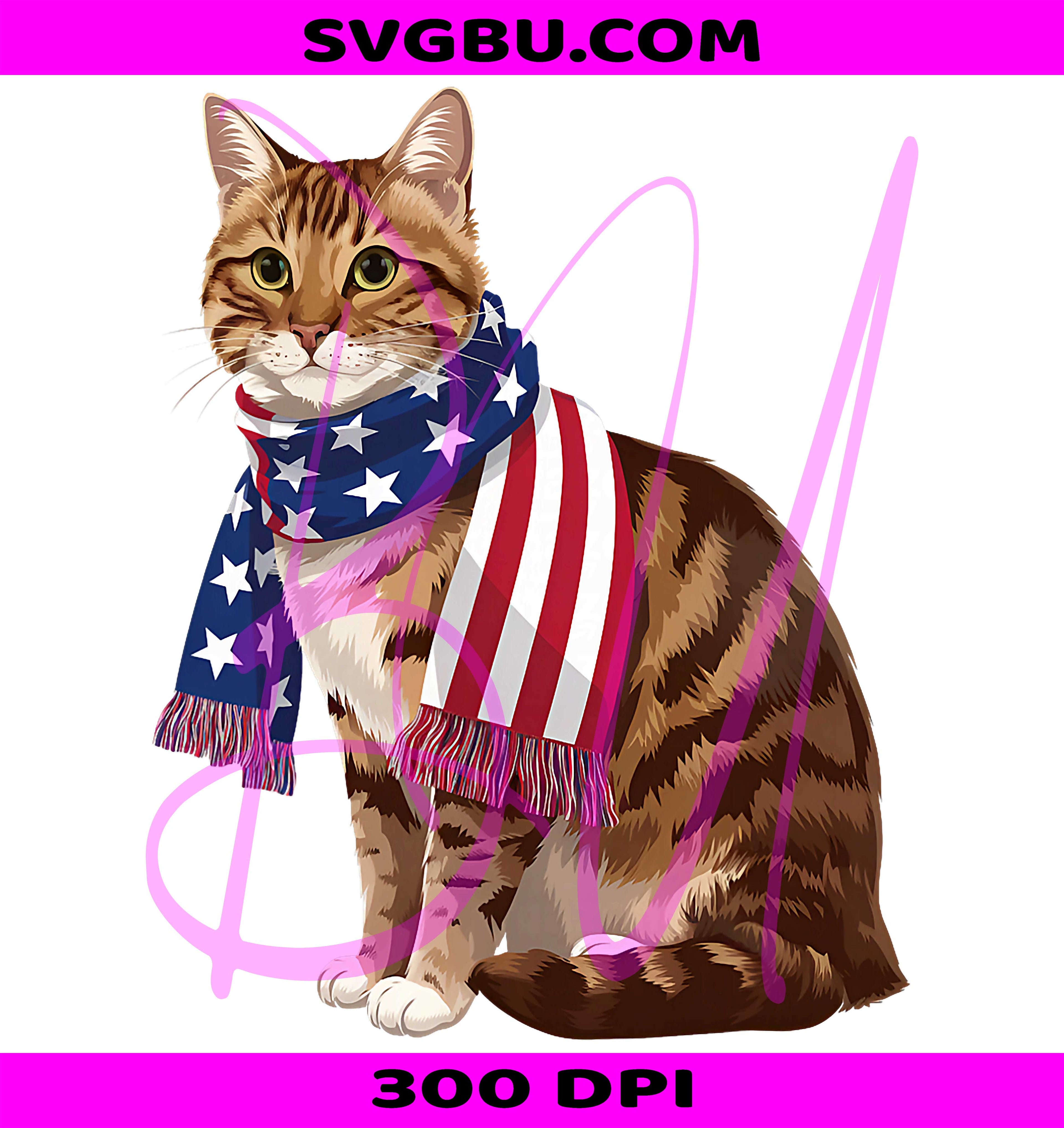 4th Of July Cat PNG, Patriotic Cat PNG, USA Flag Cat PNG