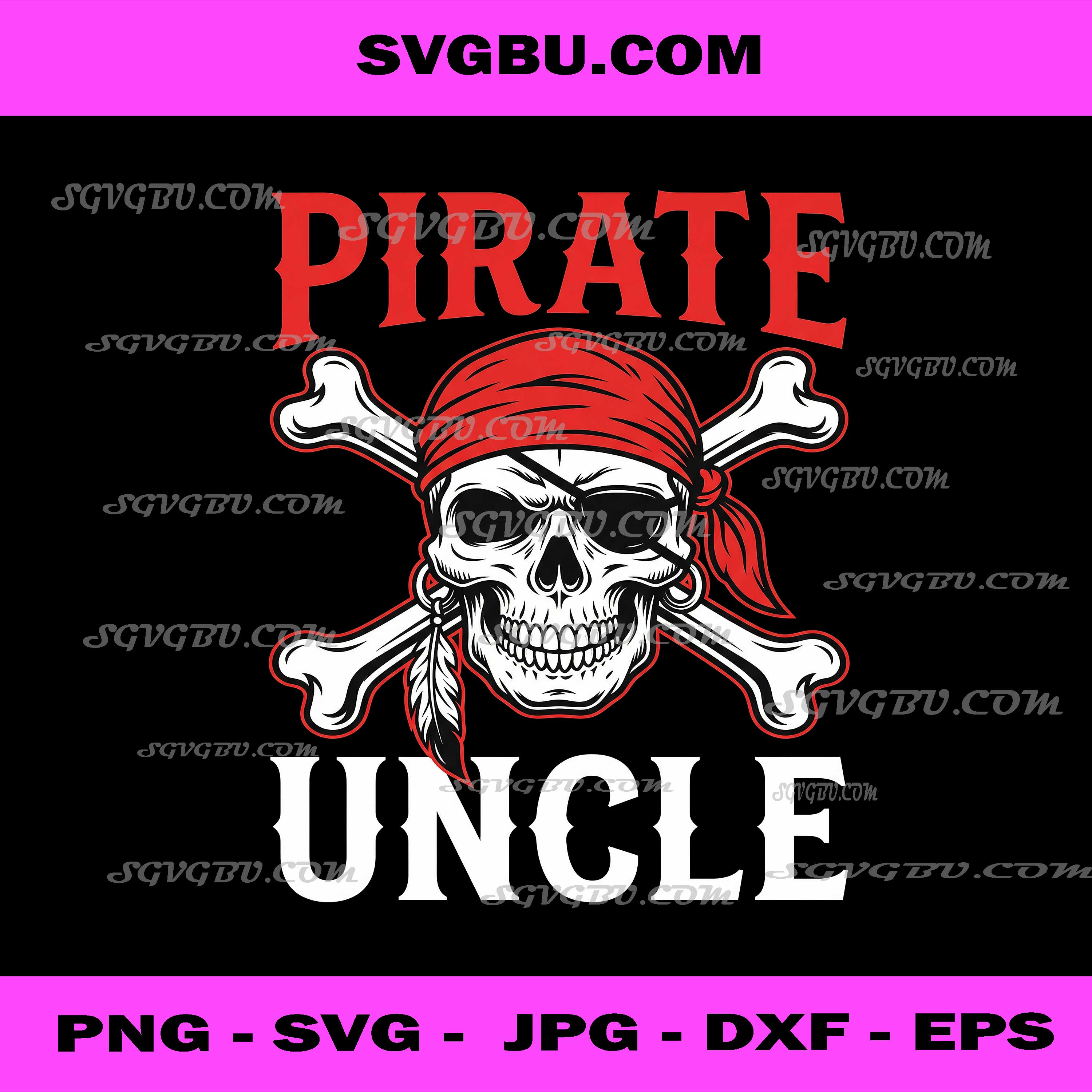 Pirate Uncle, Skull and Crossbones Red Bandana Art PNG
