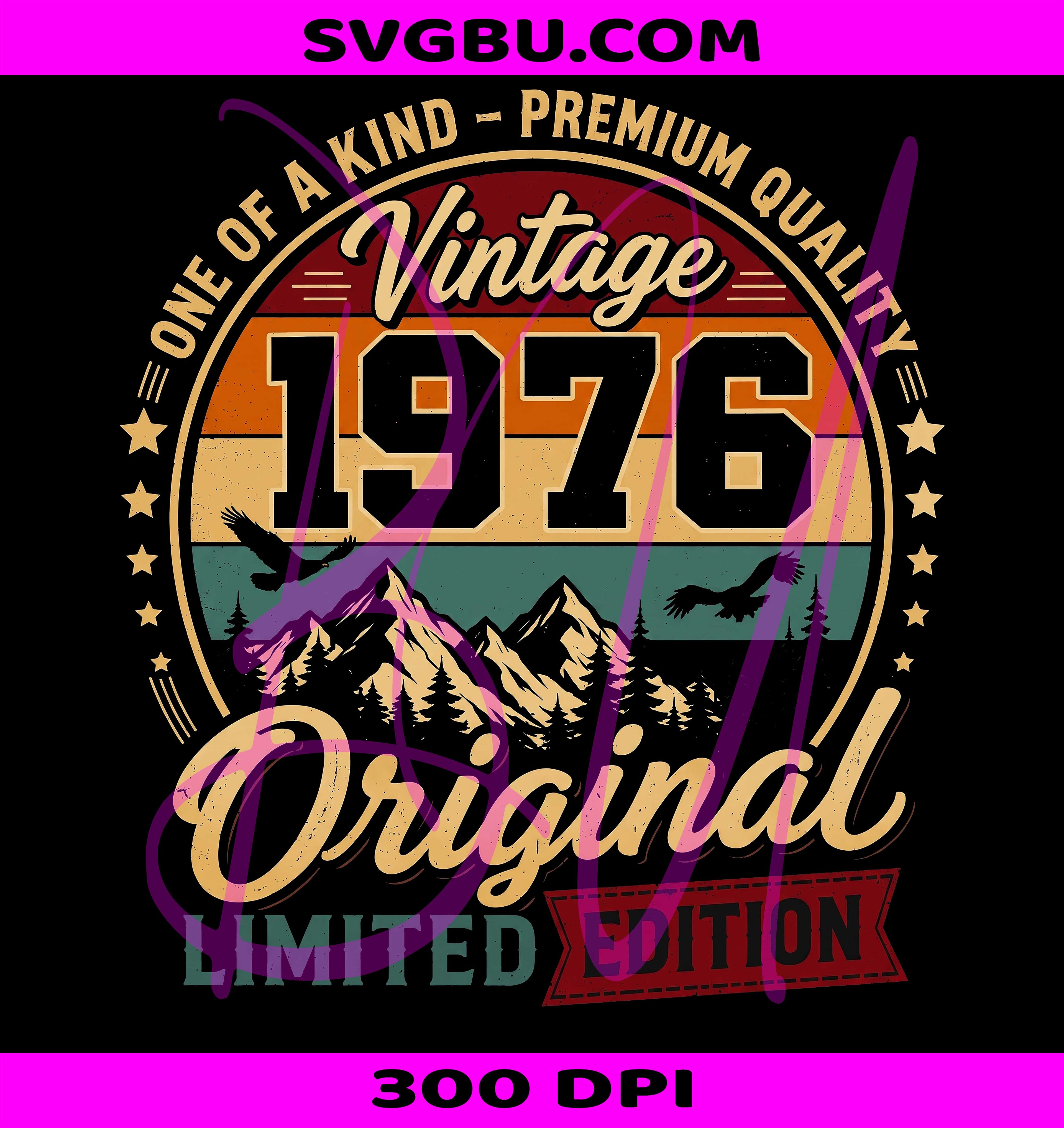 Vintage 1976 PNG, Original Birthday PNG, Retro Mountain PNG