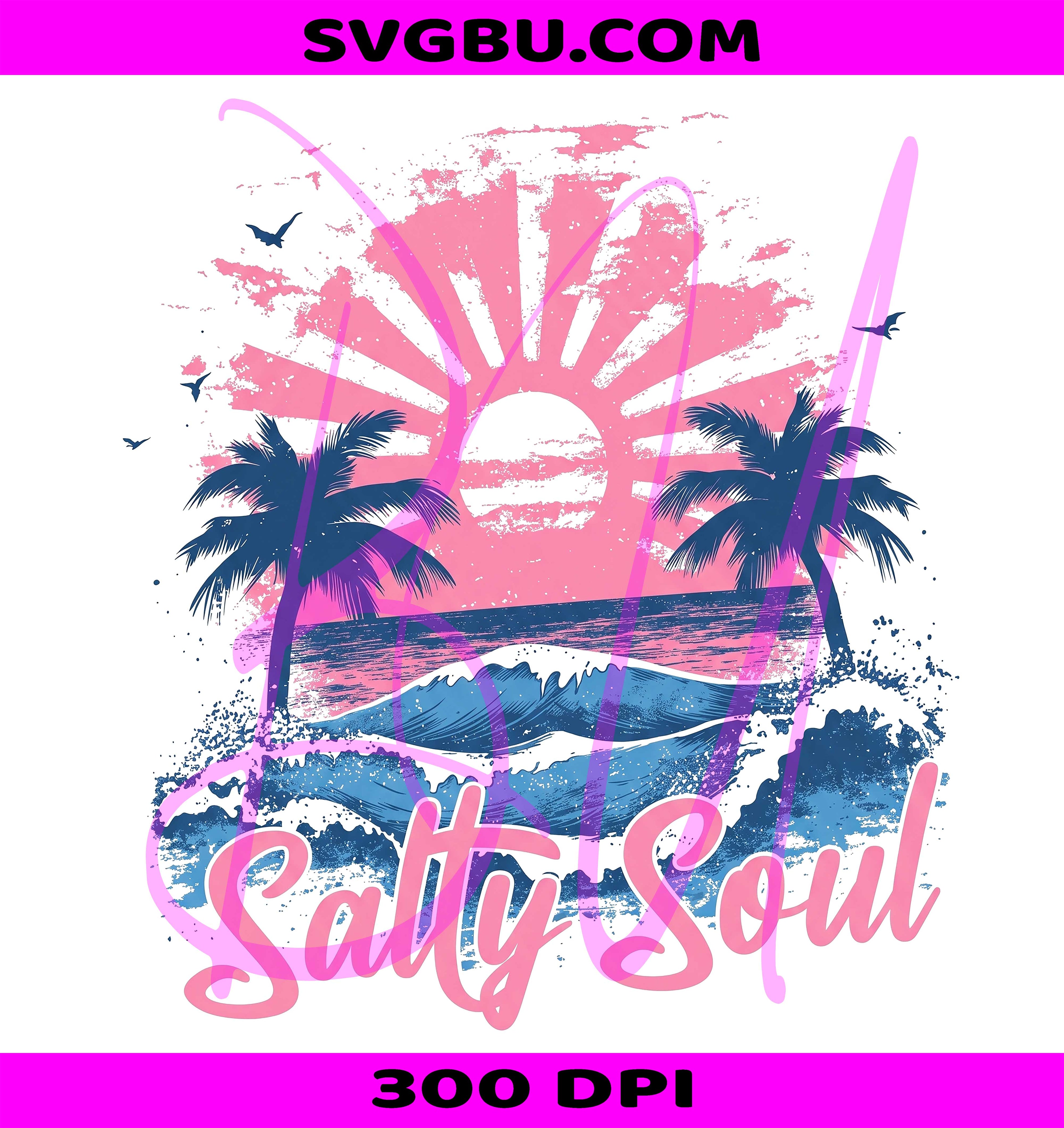 Salty Soul Sunset Palm Trees PNG, Summer Beach Waves Design PNG