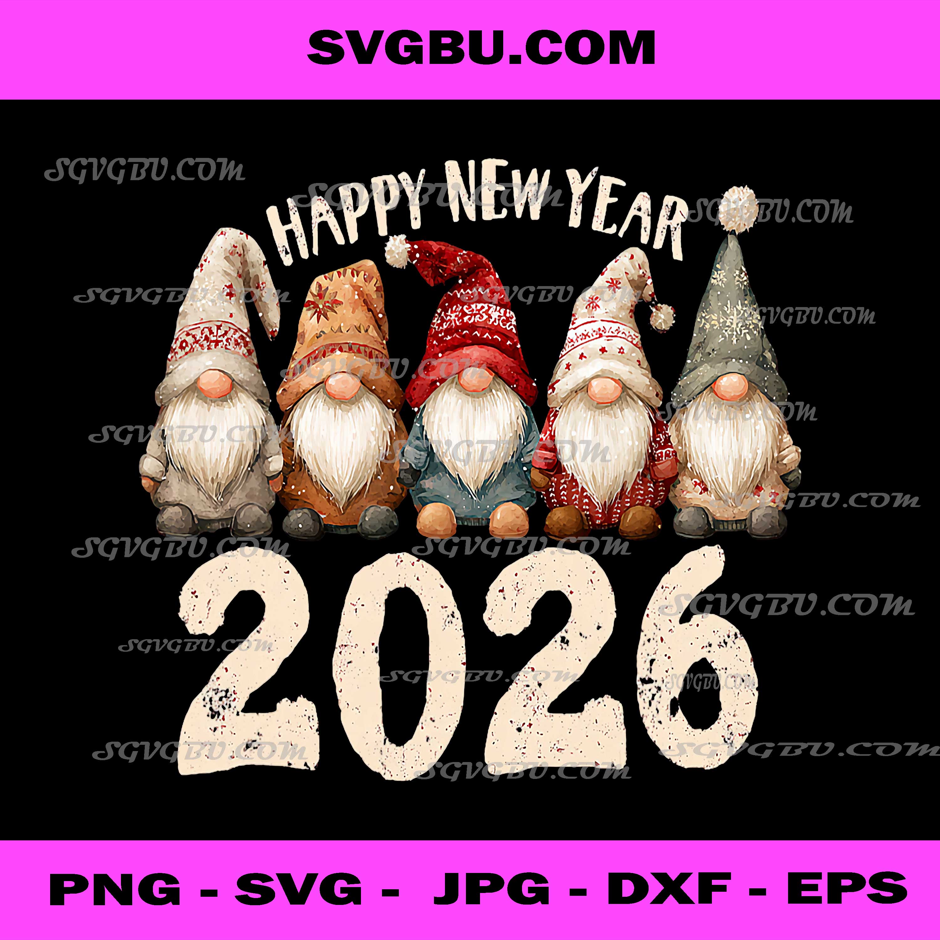 Happy New Year 2026 PNG, Gnomes Family New Year’s Party PNG