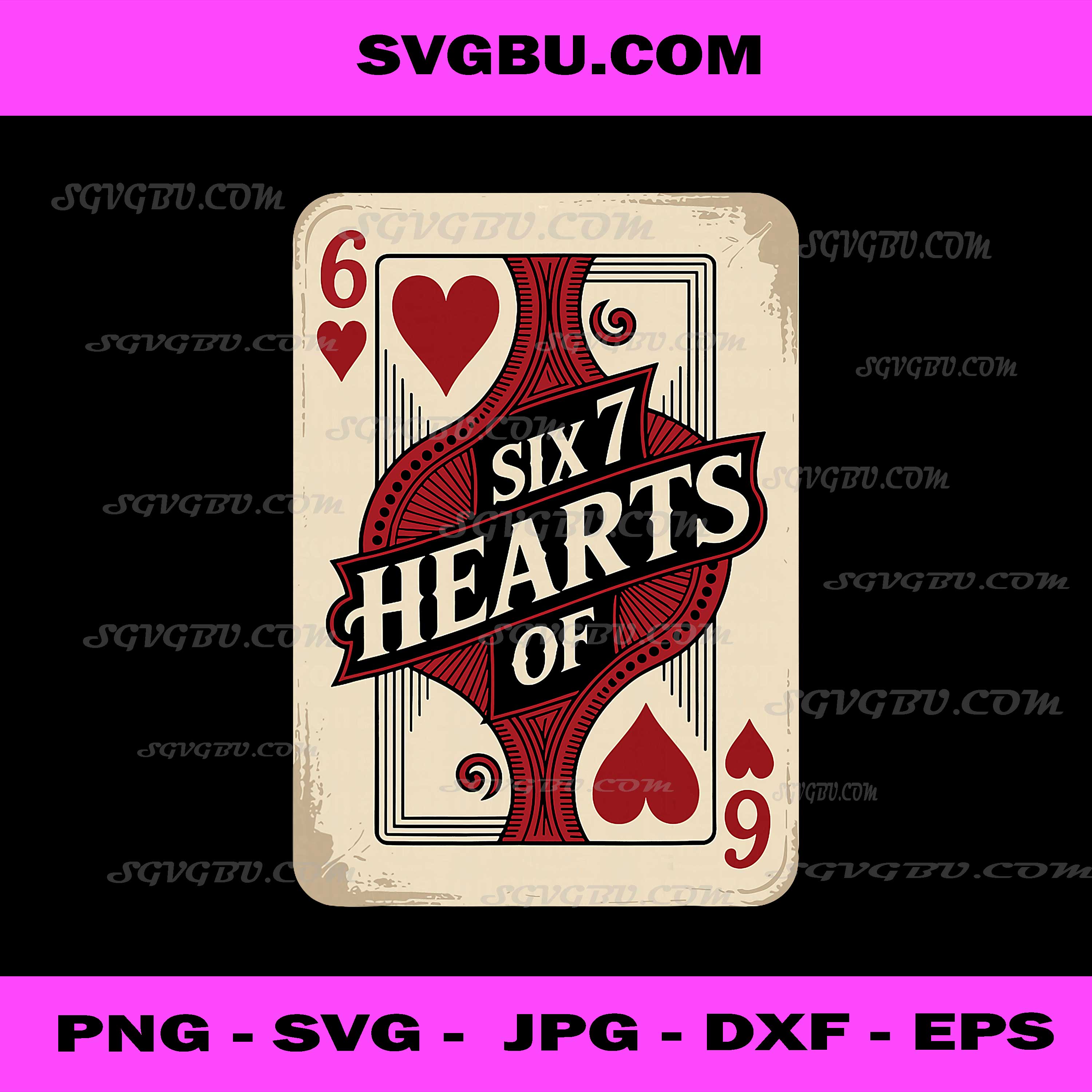 Vintage Six 7 Hearts of Playing Card PNG