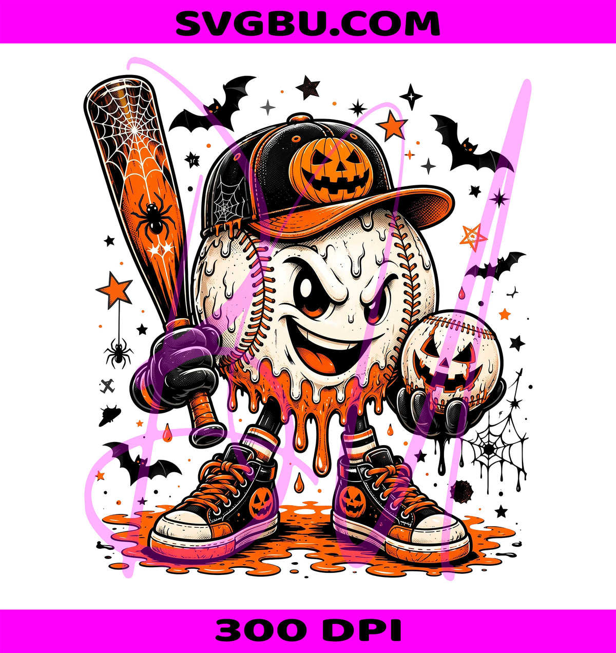 Halloween Baseball Ghost PNG, Spooky Player PNG, Pumpkin Sports Design PNG