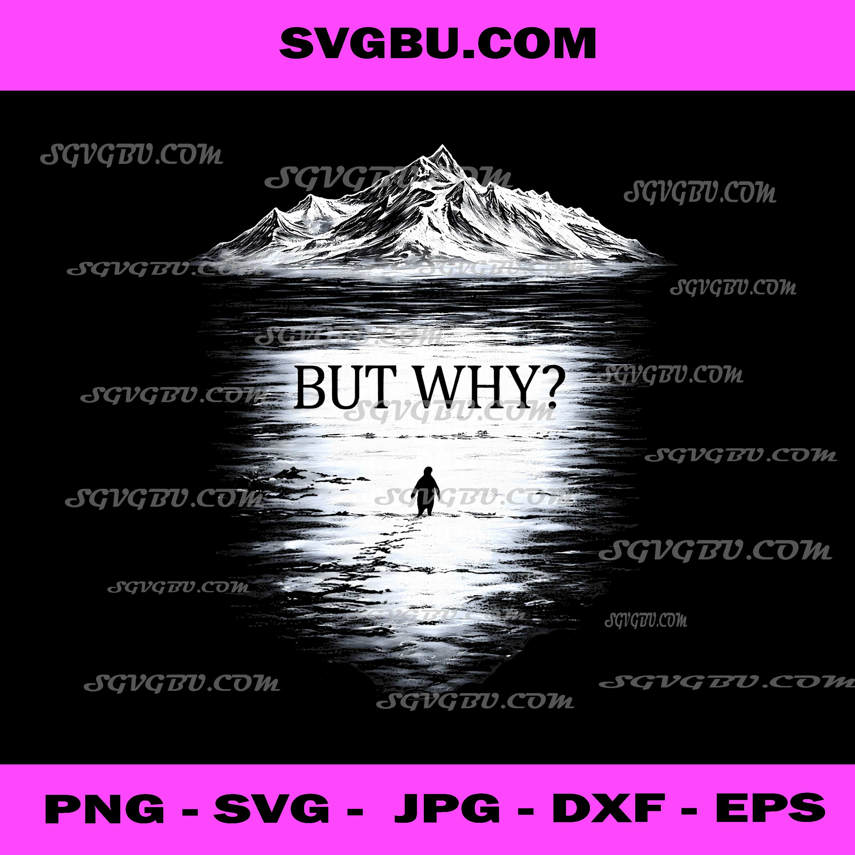 But Why Penguin Mountain Landscape PNG, Minimalist Nature Art PNG