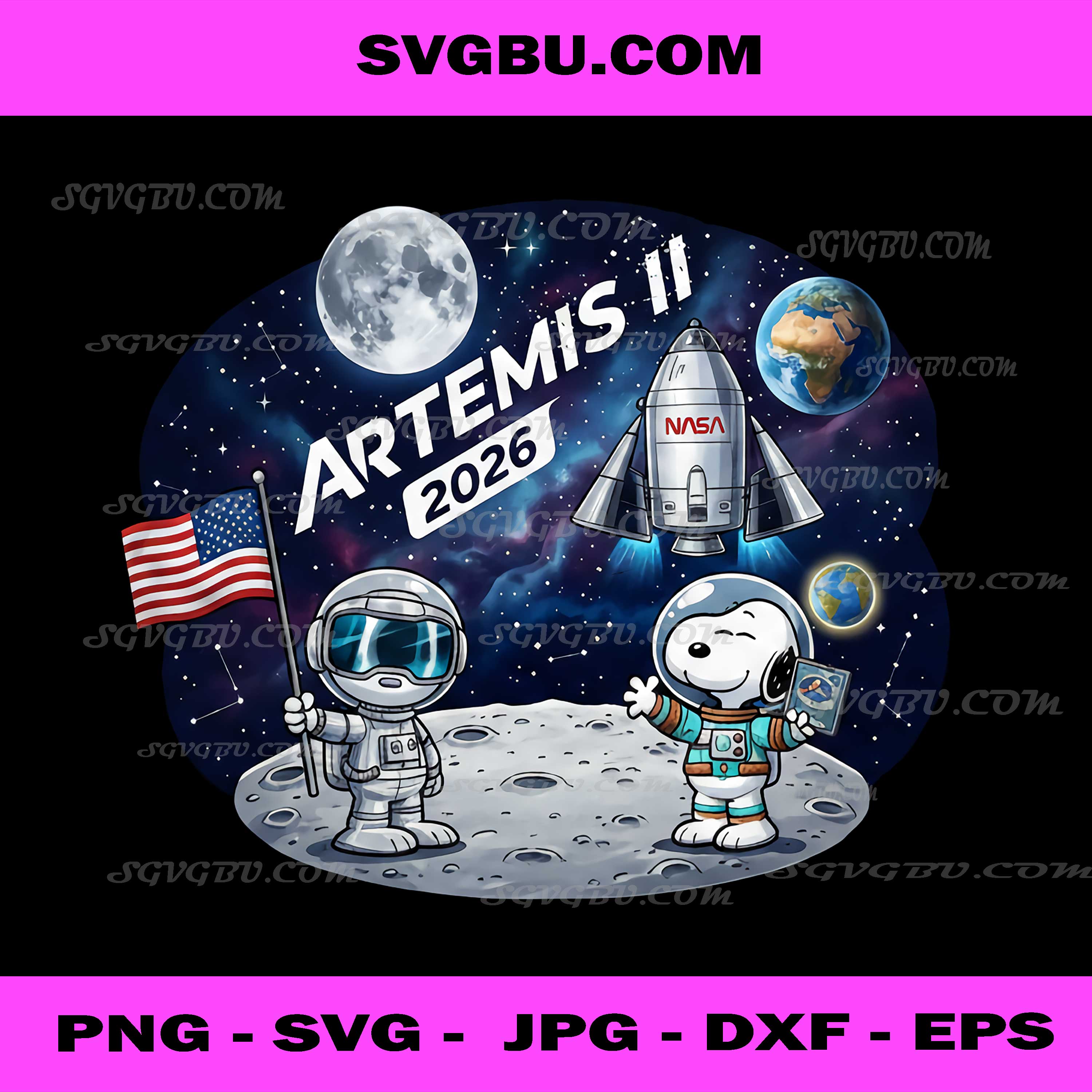 Artemis II 2026 PNG, Astronaut Snoopy NASA Moon Mission Design