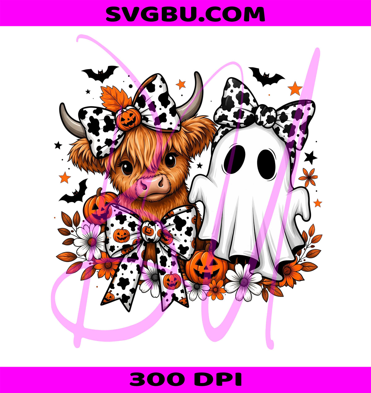 Halloween Highland Cow PNG, Ghost Cow PNG, Cute Western Spooky PNG