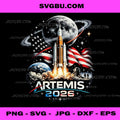Artemis 2026 PNG, NASA Moon Mission Rocket American Flag Cosmic Design