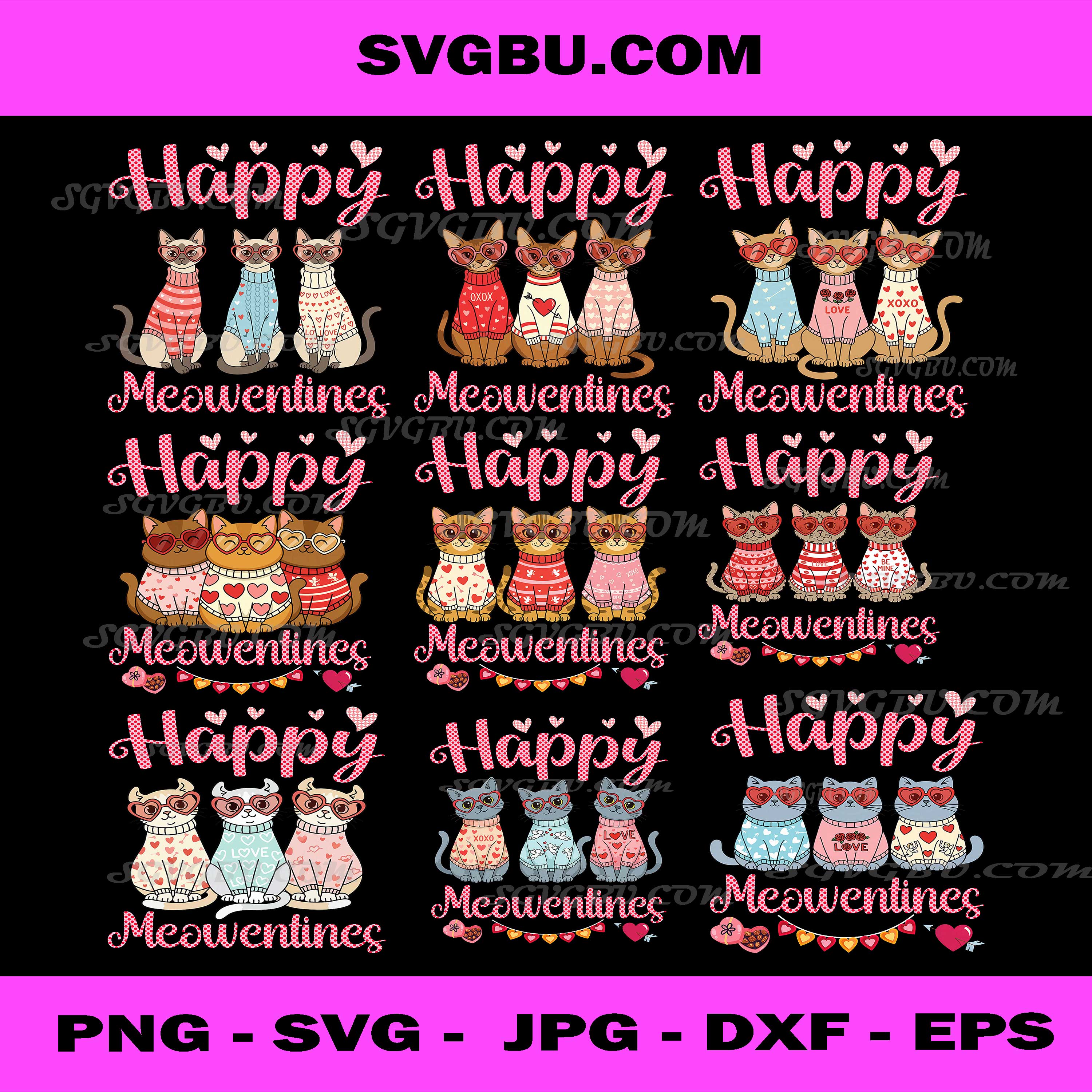 Happy Meowentines PNG, Valentine Cats PNG Bundle Cute Romantic Designs