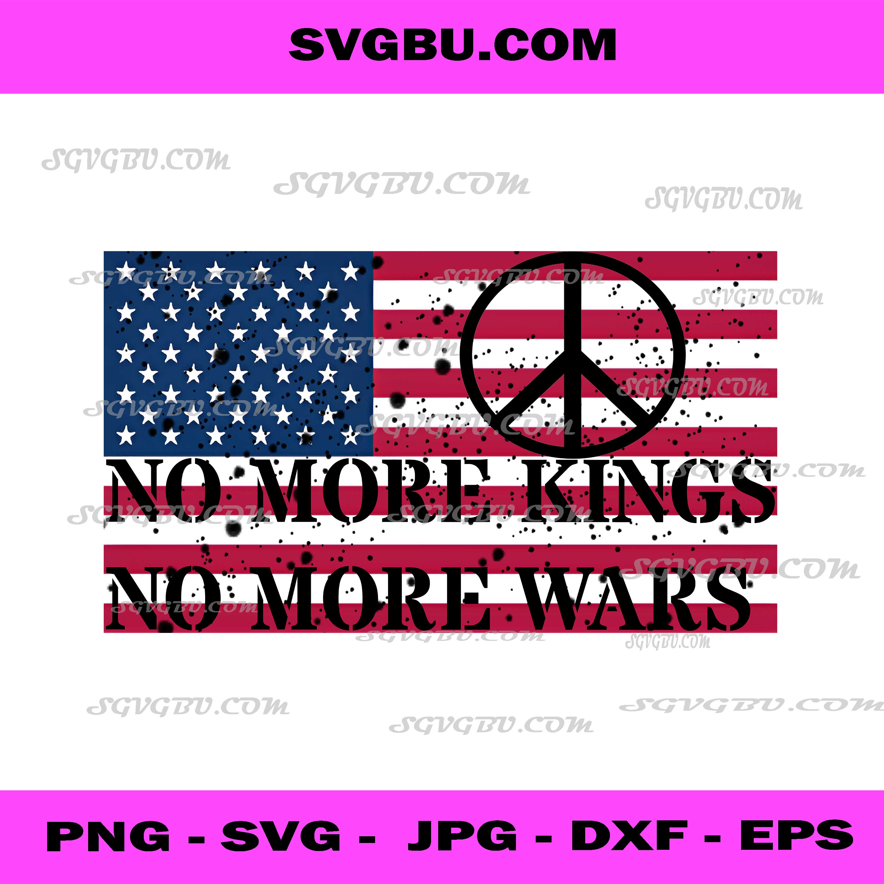 No More Kings No More Wars, Peace Sign American Flag PNG