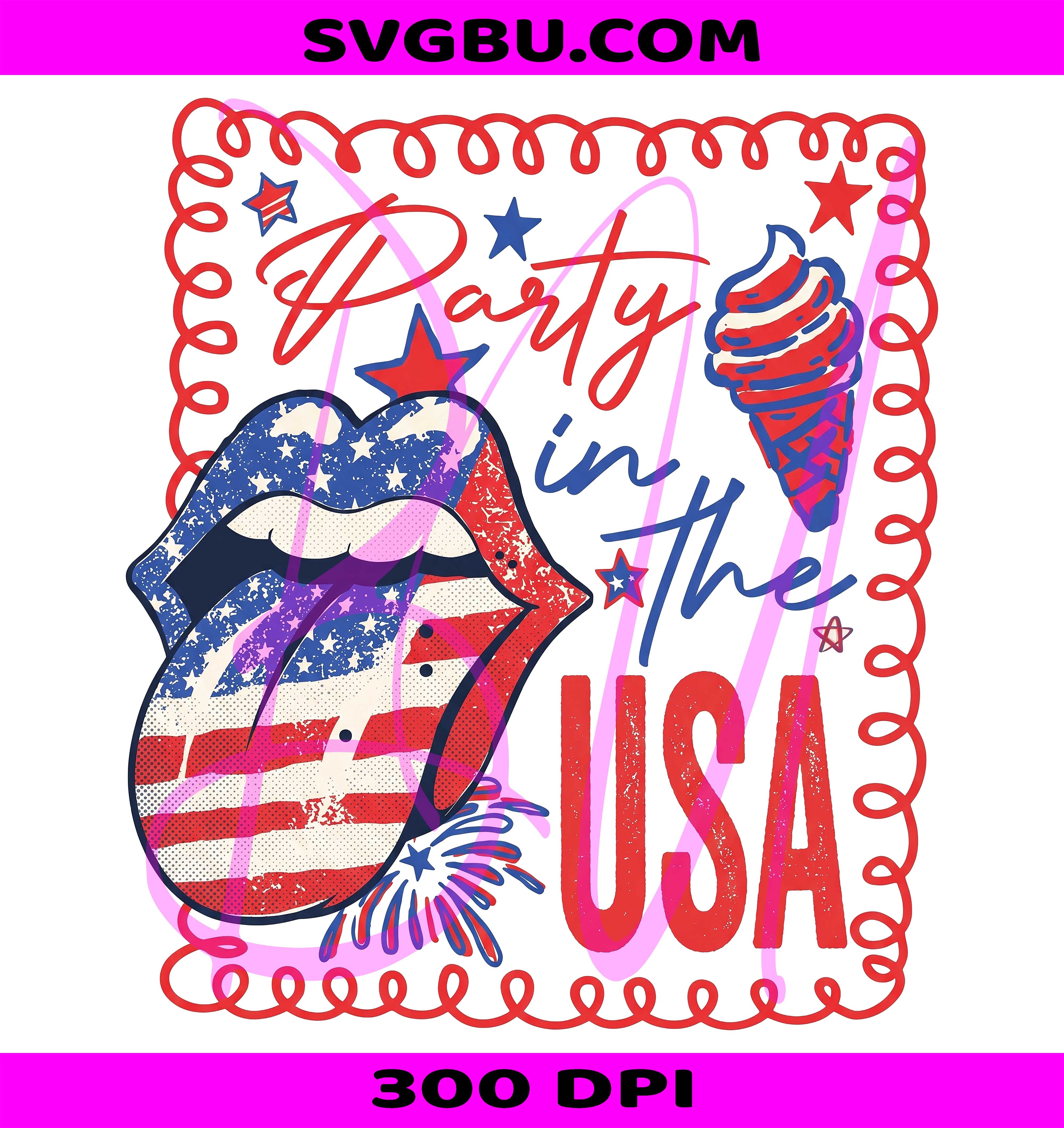 Party In The USA PNG, American Flag Tongue PNG, Patriotic Ice Cream PNG