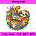 Floral Sloth Colorful Flower Garden Graphic PNG, Cute Sloth PNG