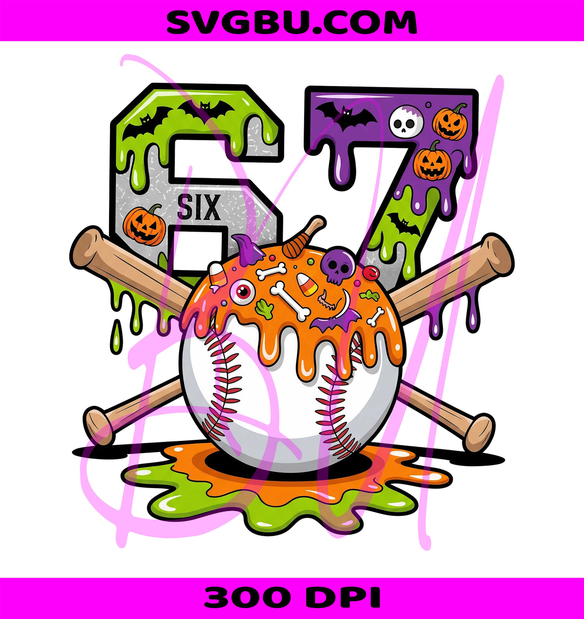 Halloween Baseball 67 PNG, Spooky Bats Slime PNG, Sports Trick Or Treat PNG