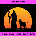 Buddhist Monk And Loyal Dog Silhouette PNG, Zen Sunset Art PNG