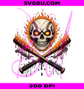 Fiery Skull Baseball PNG, Flaming Bats PNG, Halloween Sports PNG