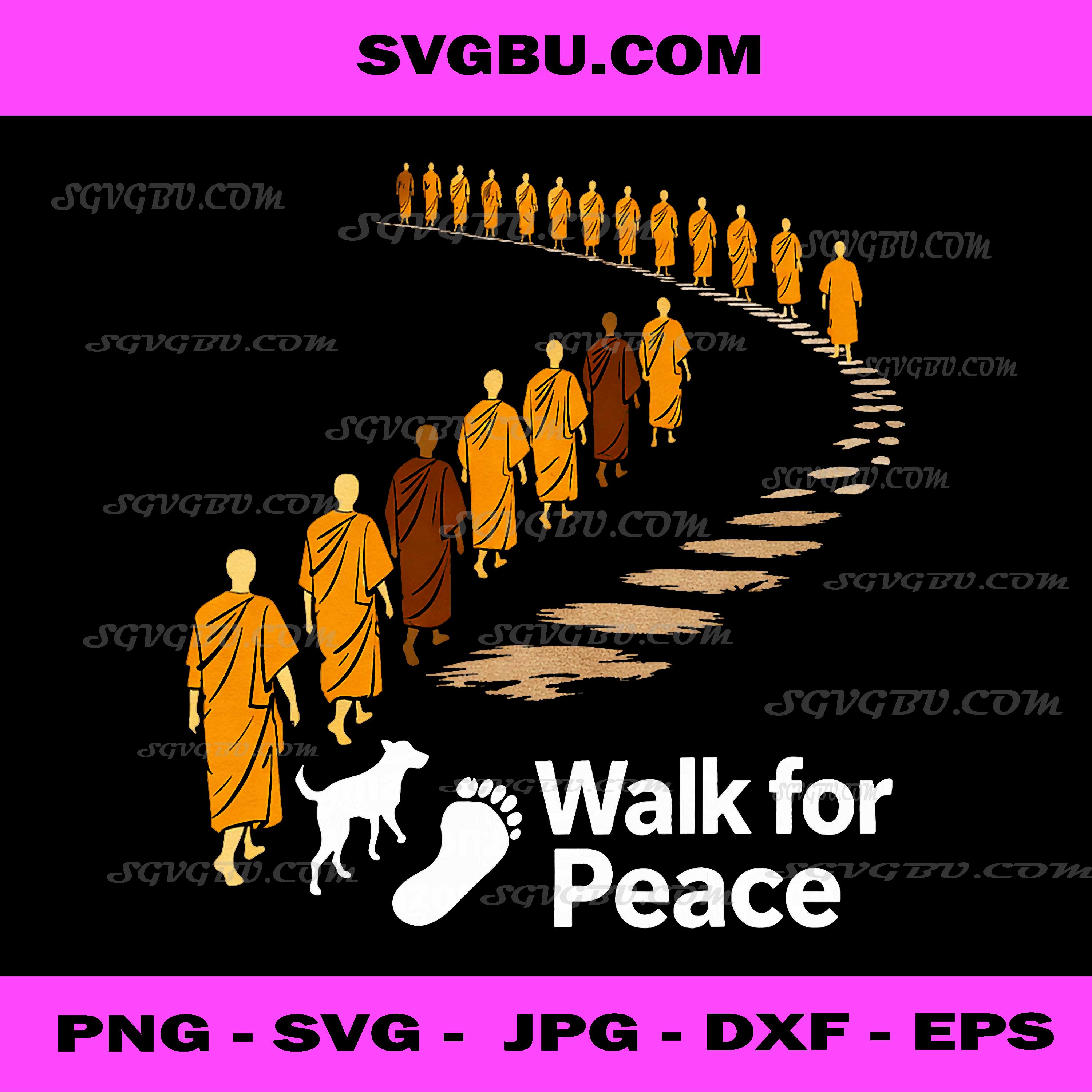 Walk For Peace Buddhist Monks And Dog PNG, Spiritual Zen Art PNG