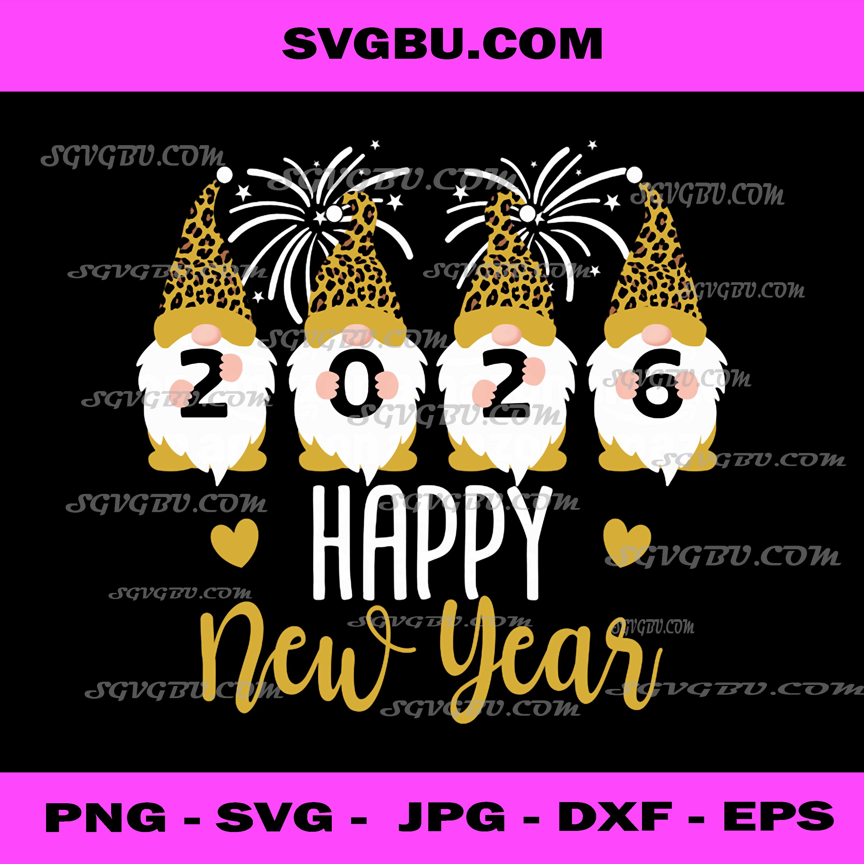 Happy New Year 2026 PNG Gnomes Leopard Family Matching, Gnomies PNG