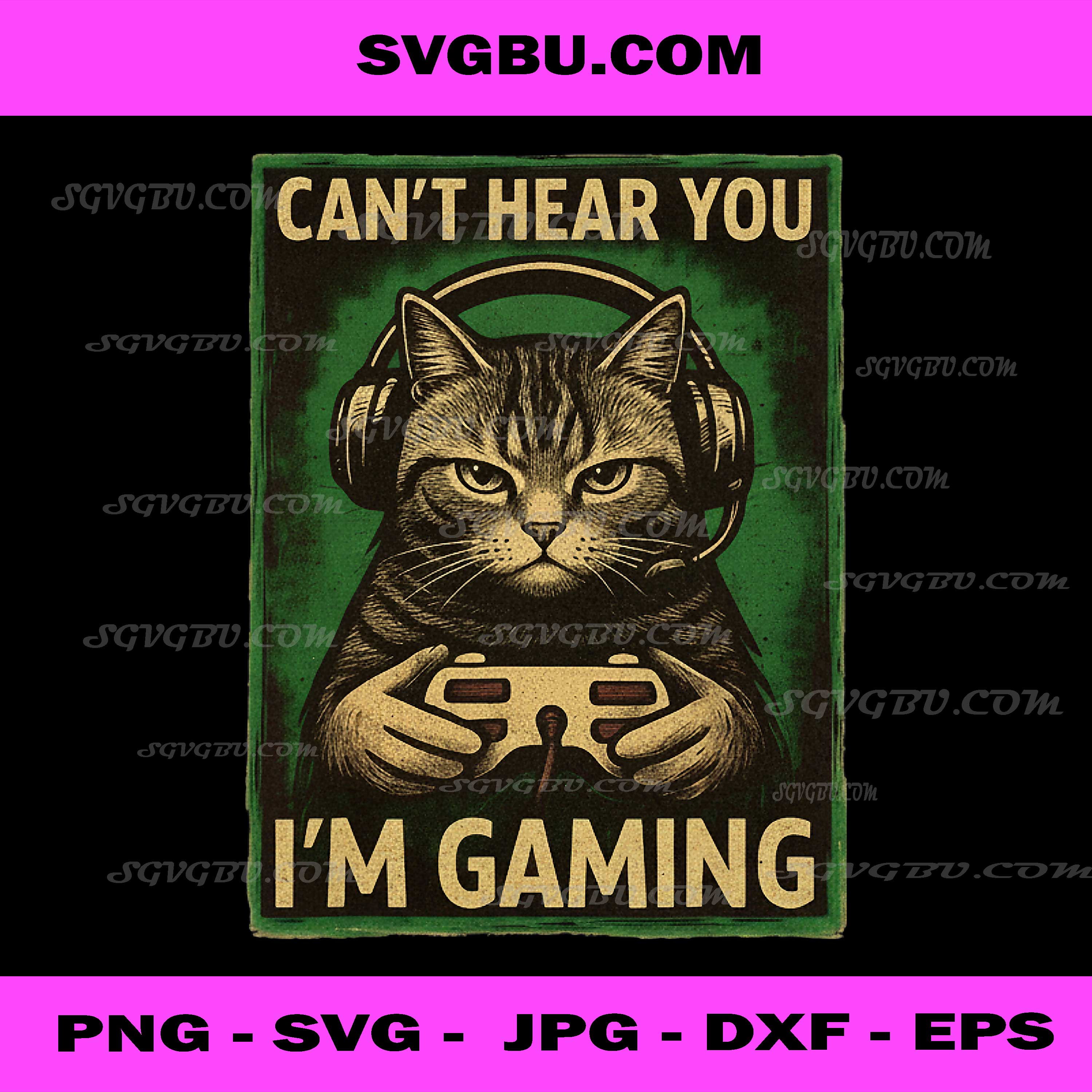 Can't Hear You I'm Gaming PNG, Funny Gamer Cat Playing, Video Game PNG