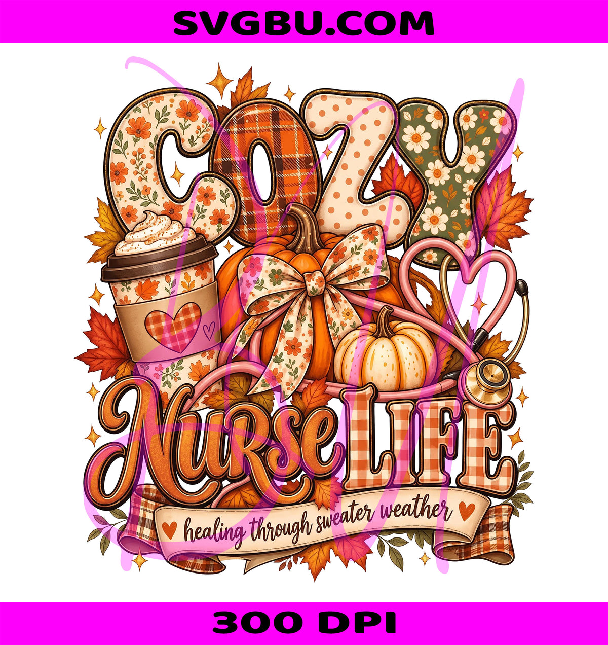 Cozy Fall Nurse PNG, Pumpkin Stethoscope PNG, Autumn Nurse Bow PNG