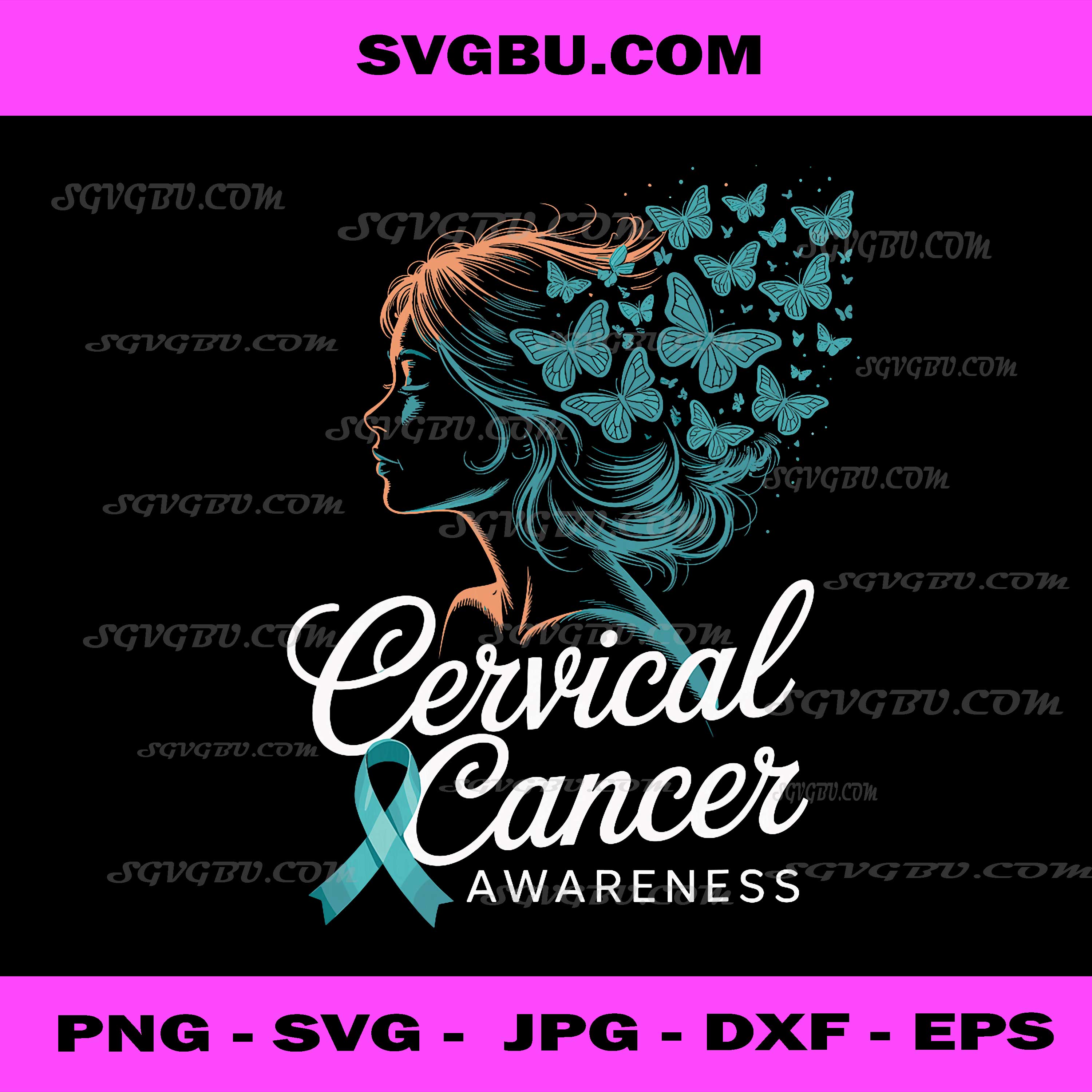 Cervical Cancer Awareness PNG, Month Support Ribbon Butterfly Art PNG
