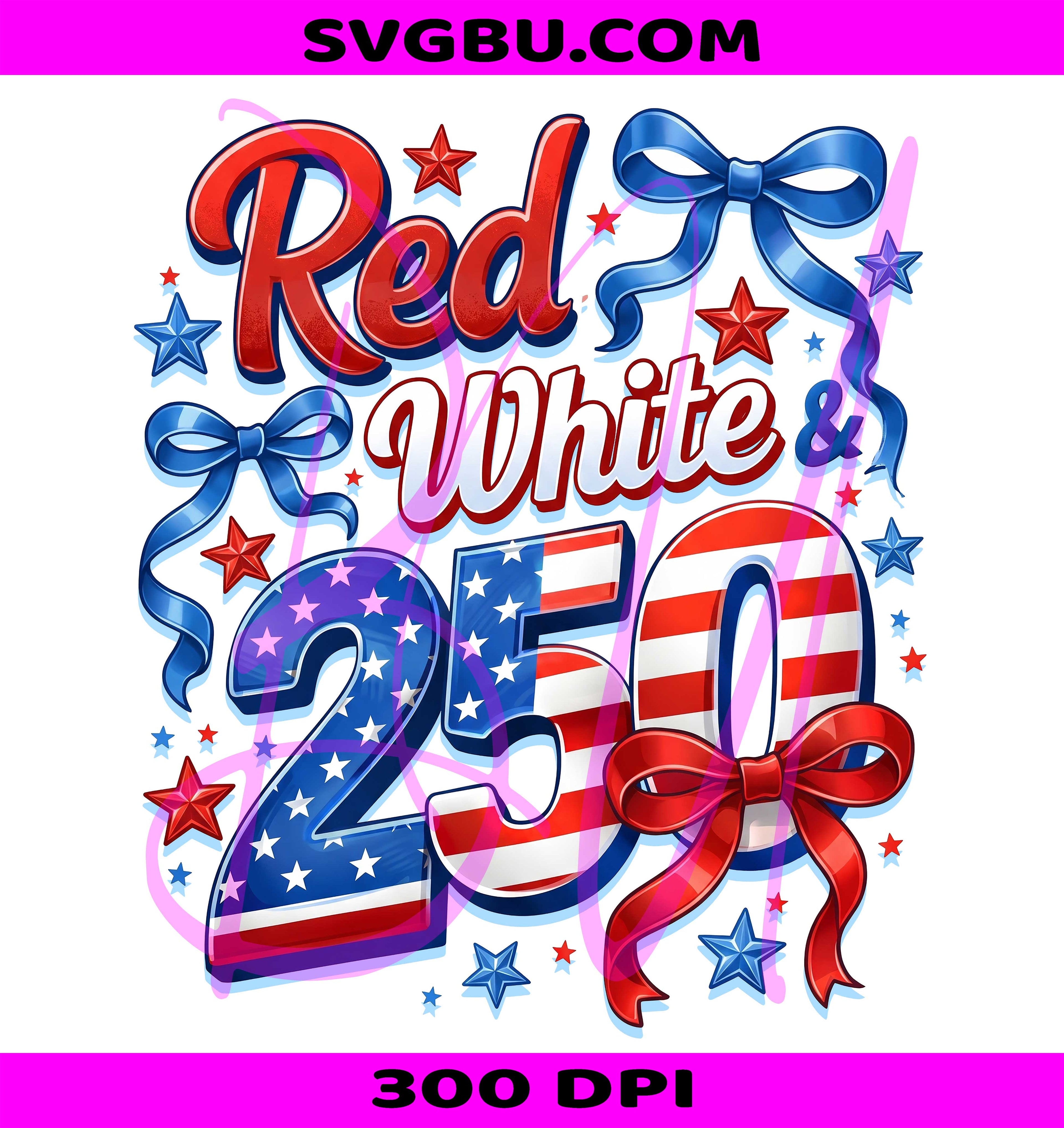 Red White And 250 PNG, USA 250th Bow PNG, Patriotic Stars PNG
