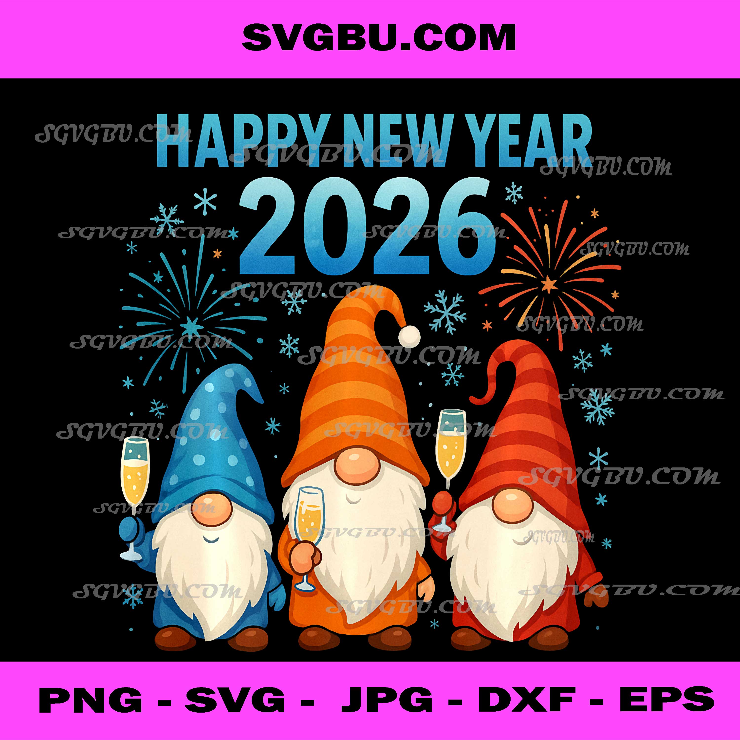 Happy New Year 2026 PNG, Gnomes Matching Family New Year's Eve PNG