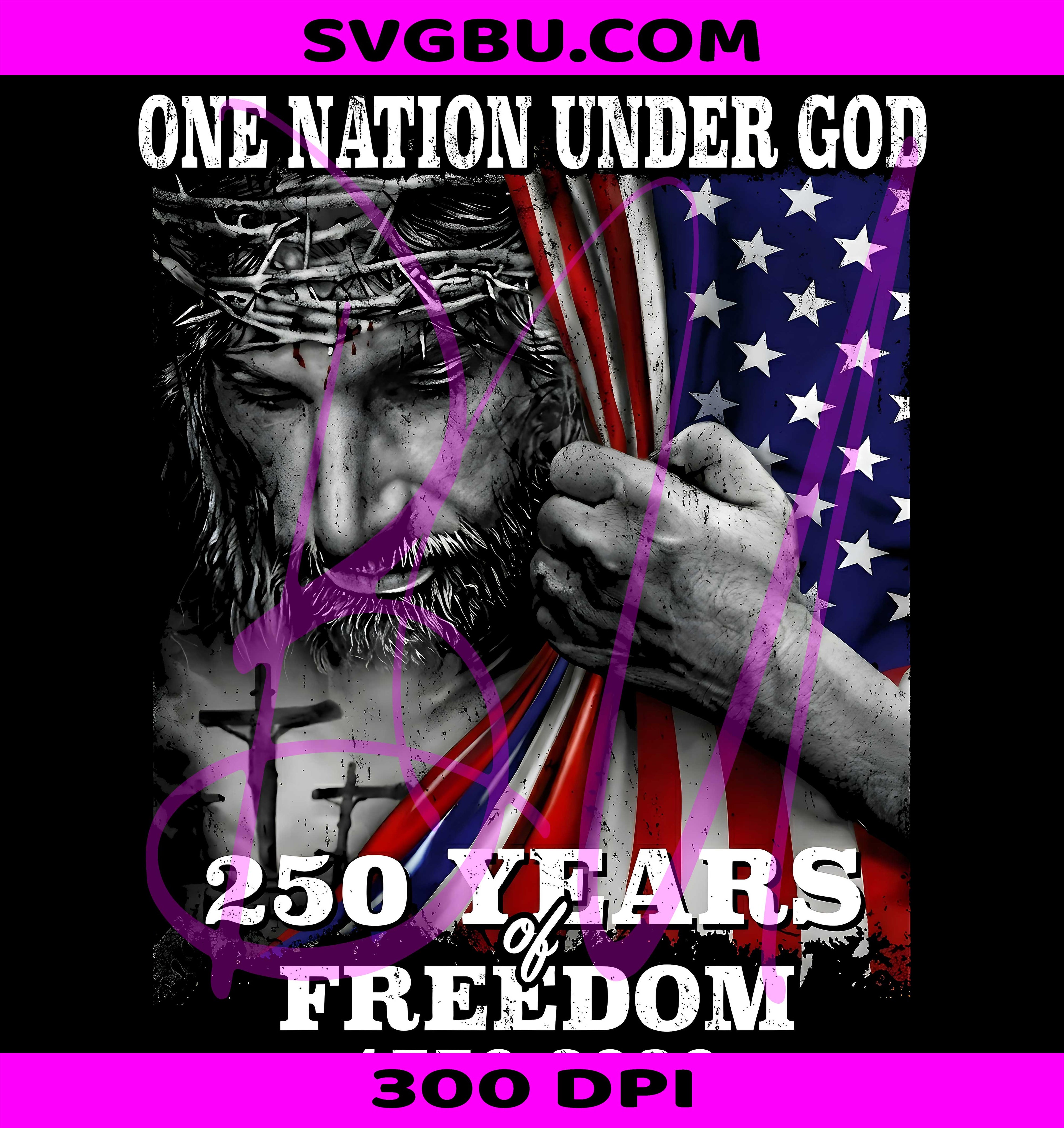 One Nation Under God 250 Years PNG, Christian Jesus US Flag PNG