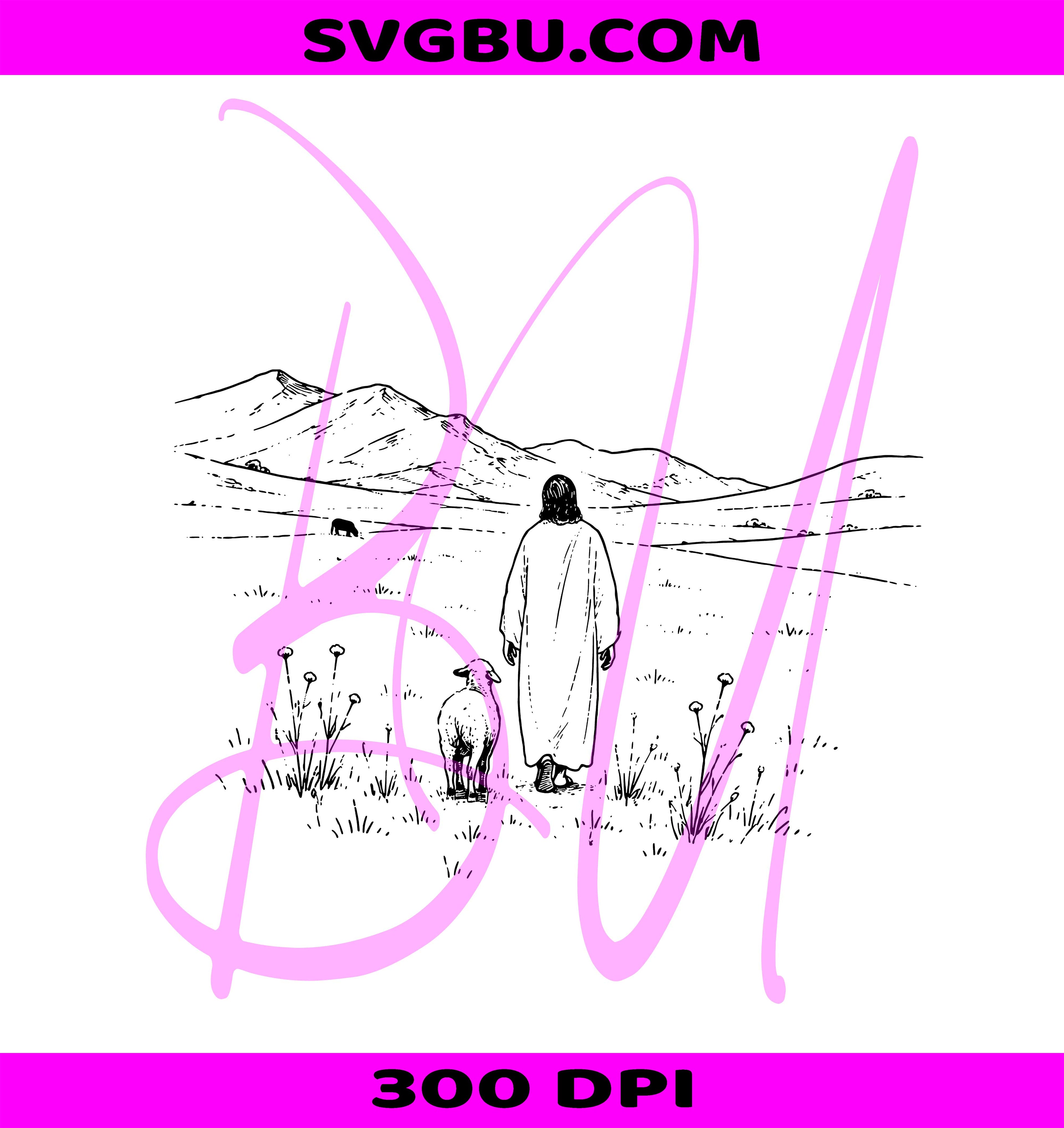 Jesus Shepherd PNG, Christian Mountain Landscape PNG, Minimalist Faith PNG