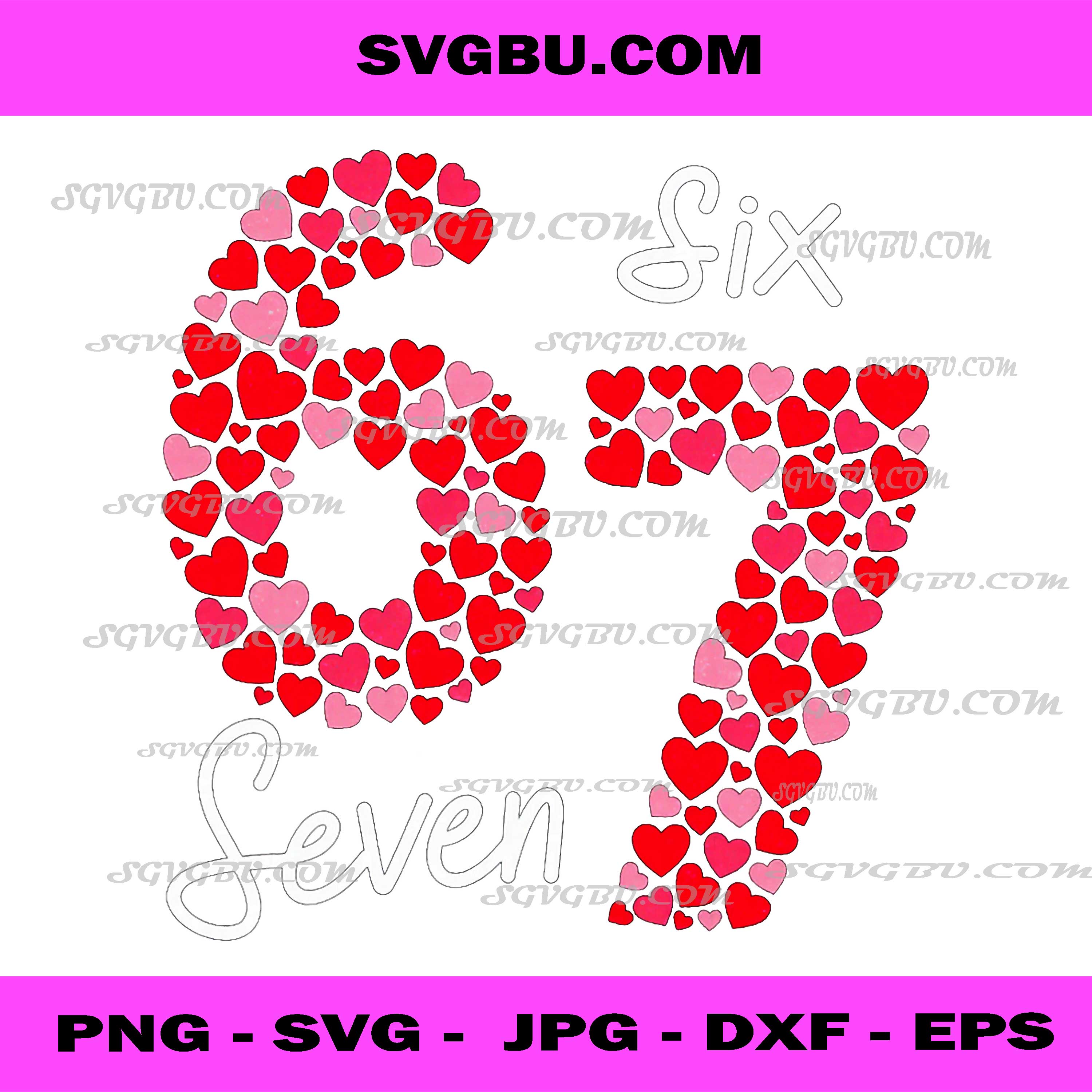 Valentine’s Day 6-7 PNG, Meme Six Seven PNG, 6 7 Valentine Hearts Fun PNG