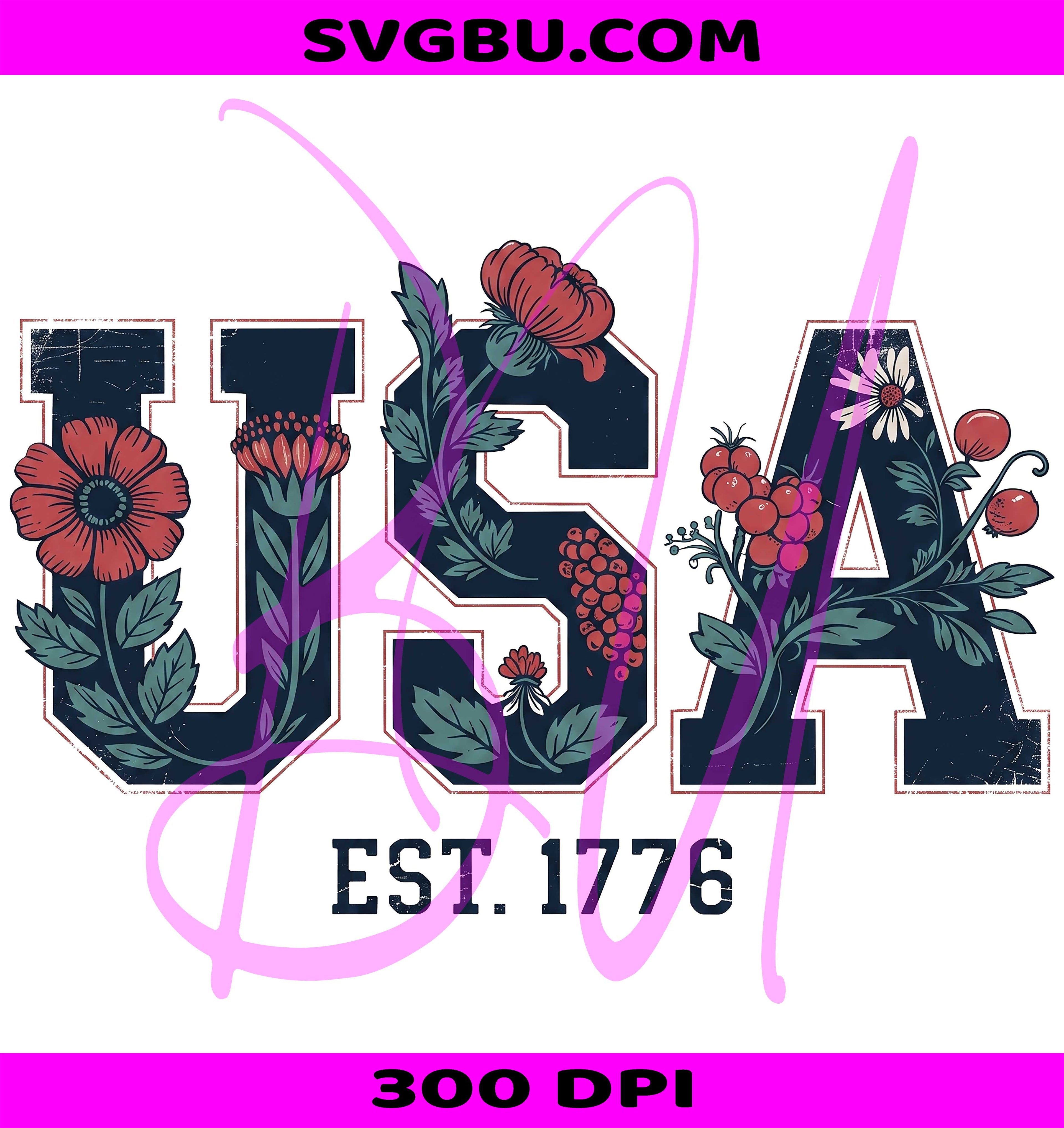 Floral USA PNG, USA EST 1776 PNG, Patriotic Design PNG