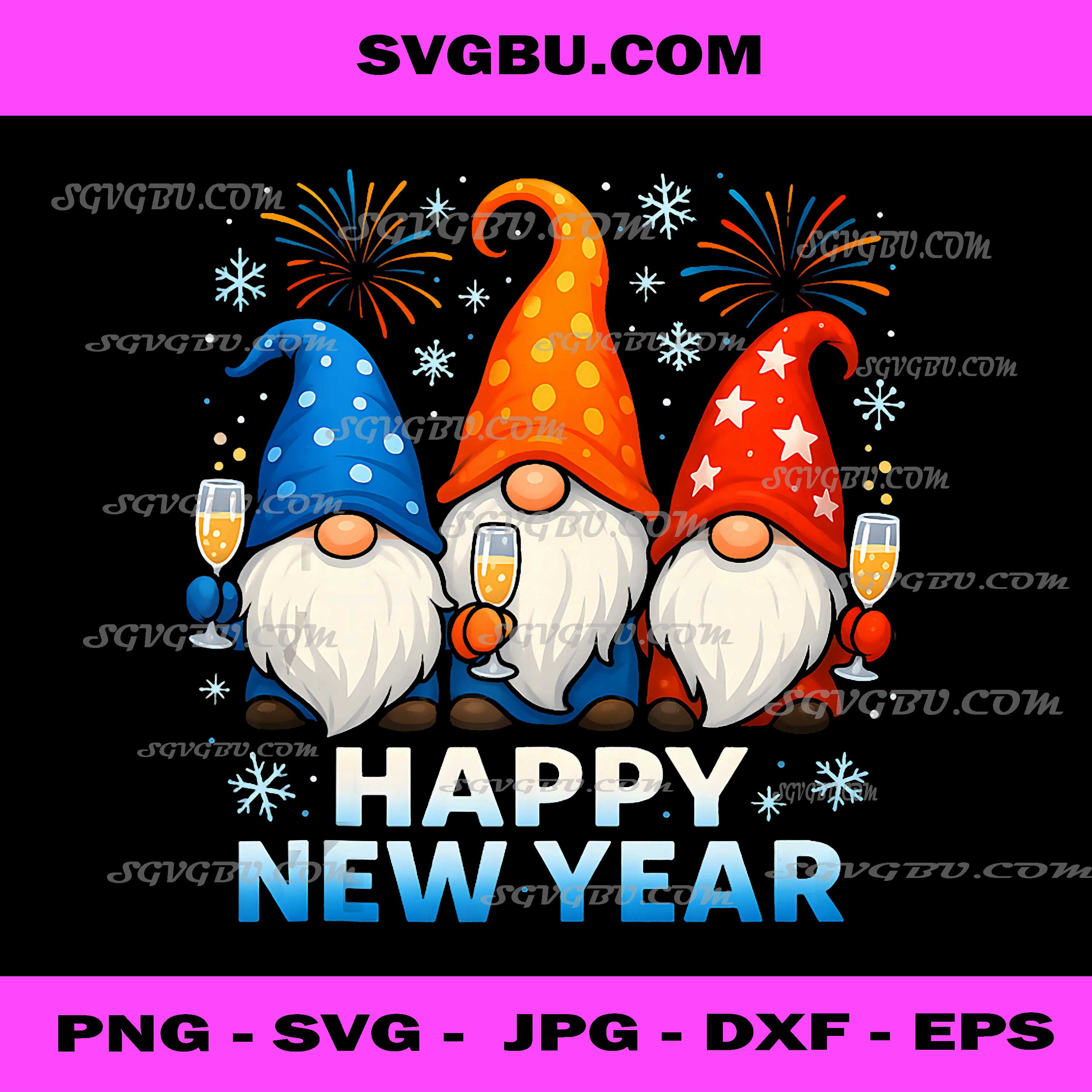 Happy New Year 2026 PNG, Gnomes Matching Family New Year's Eve PNG
