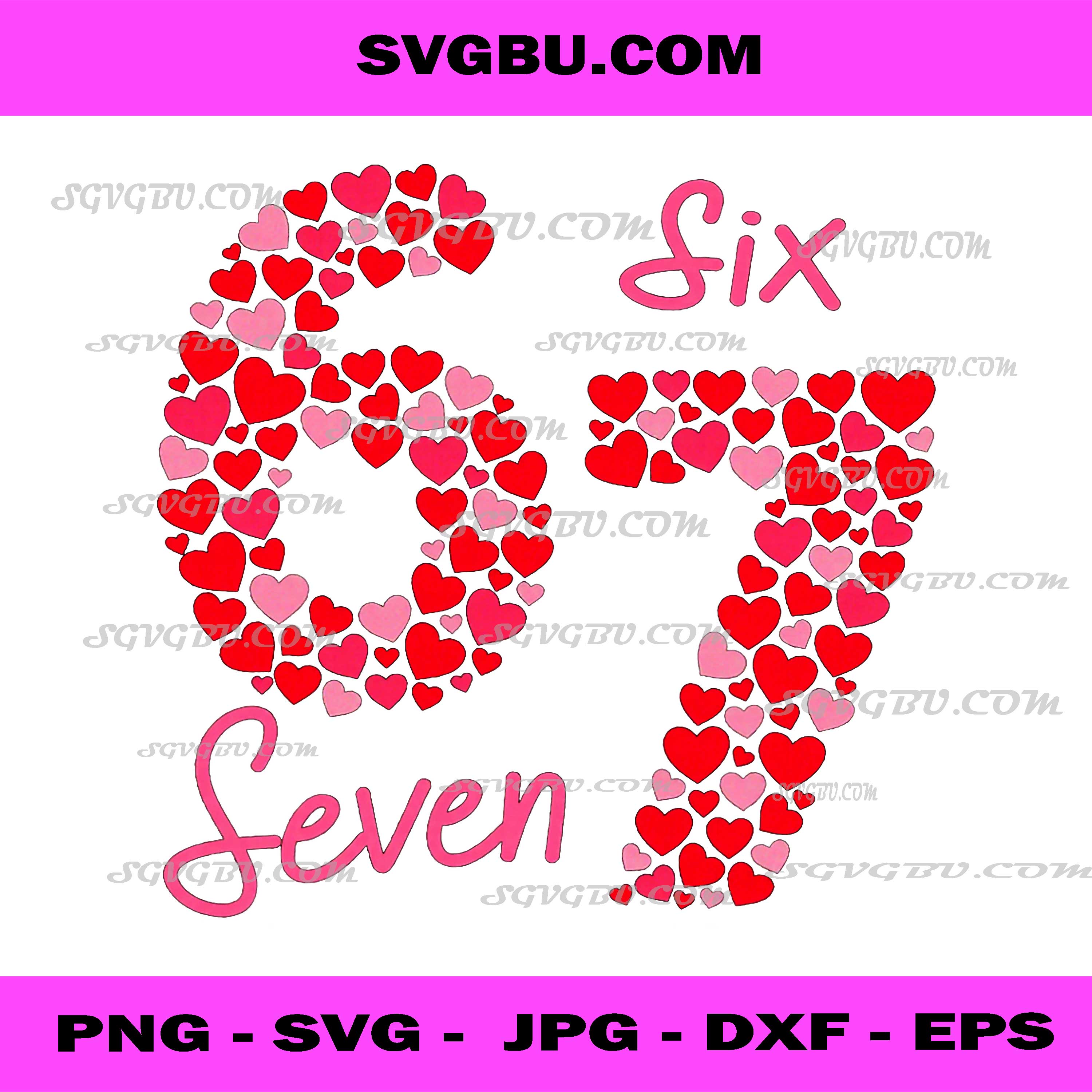 Valentine’s Day 6-7 PNG, Meme Six Seven, 6 7 Valentine Hearts Fun PNG