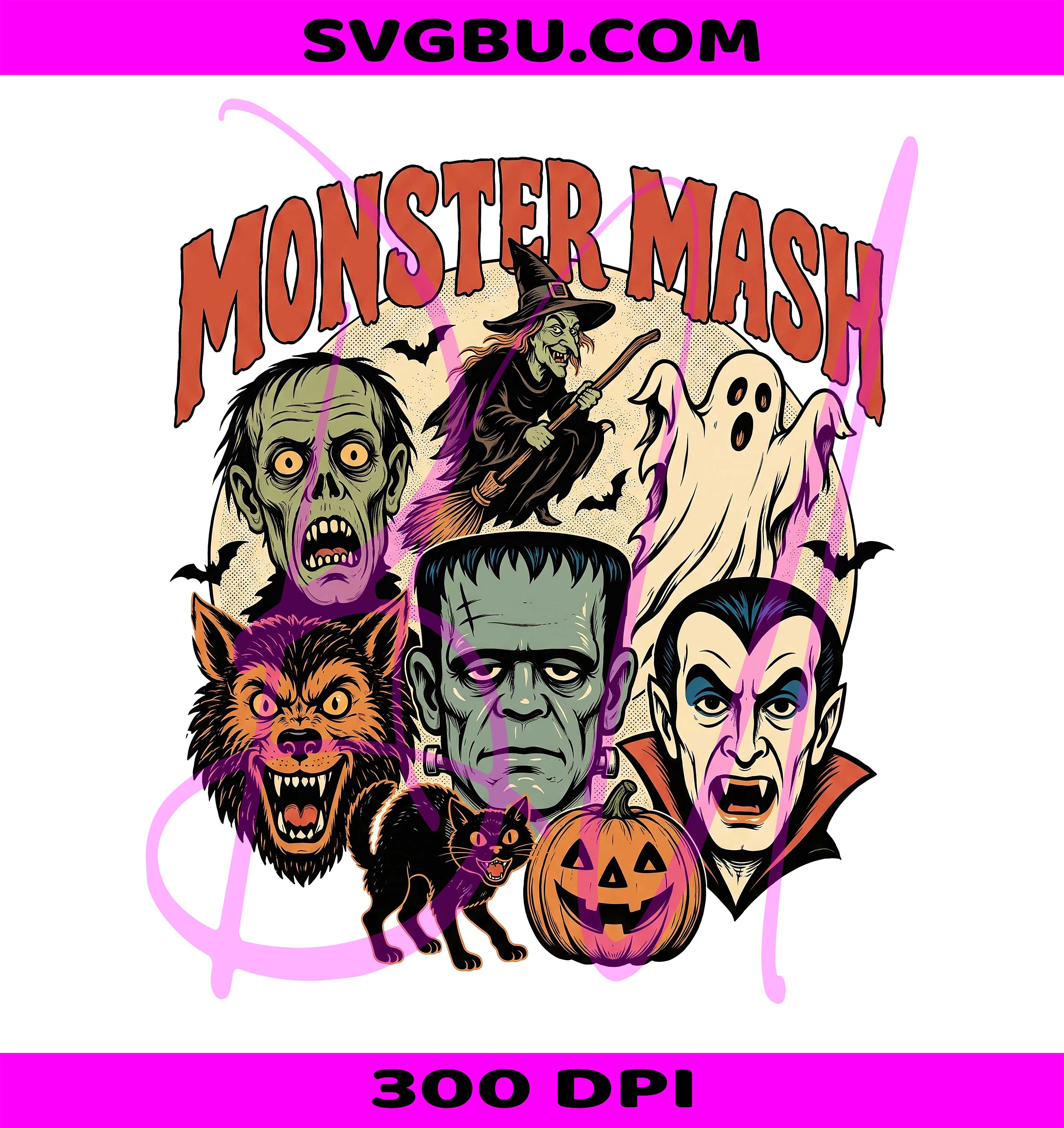 Monster Mash PNG, Retro Halloween PNG, Spooky Characters PNG