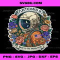 Artemis II Back to the Moon 2026 PNG, Floral Astronaut Space Mission Badge