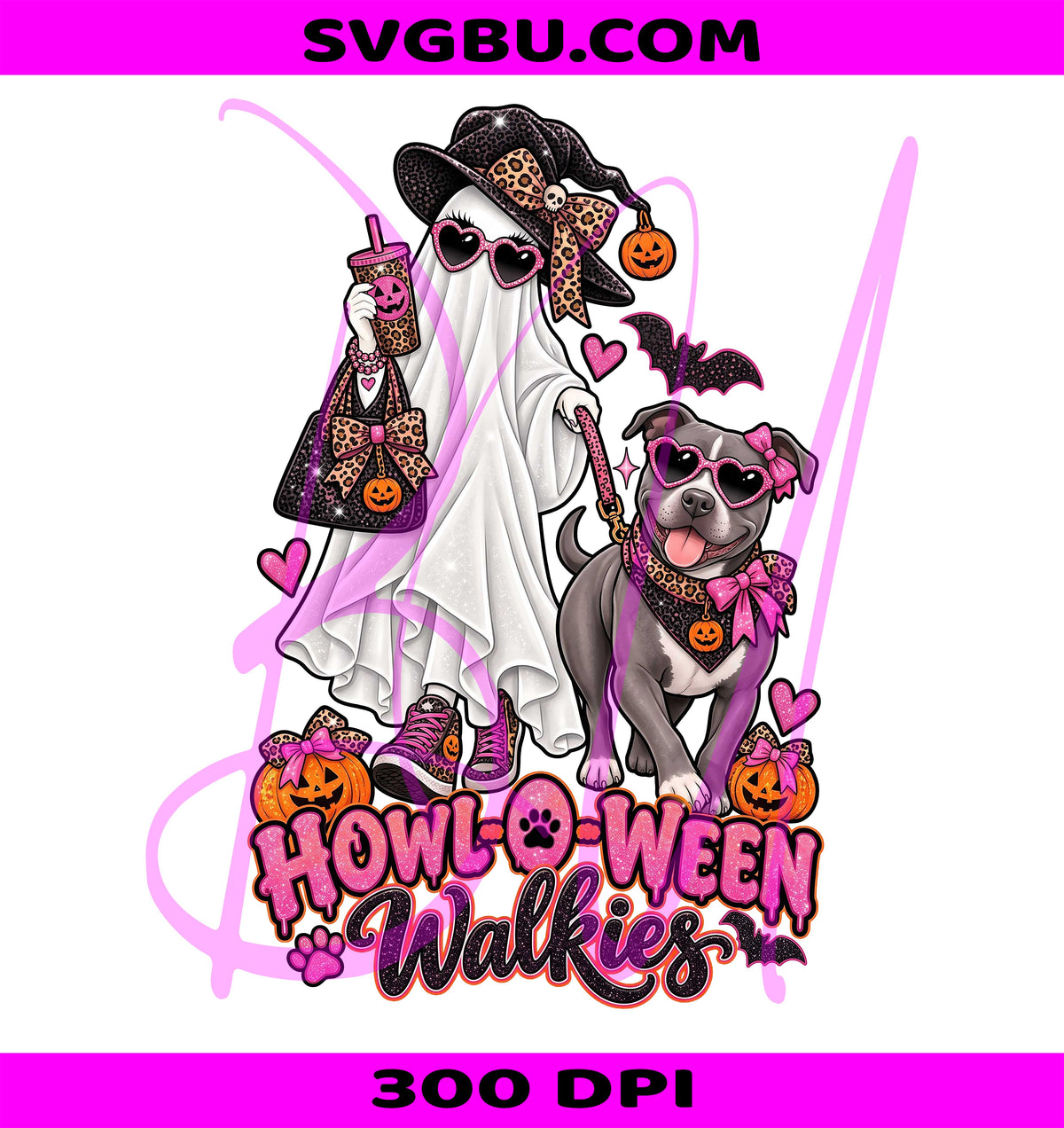 Glam Sparkly Ghost PNG, Ghost Walking Pitbull PNG, Halloween Dog Mom PNG