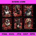 Valentine Day Dogs with Roses PNG Bundle, Cute Love Dog Art
