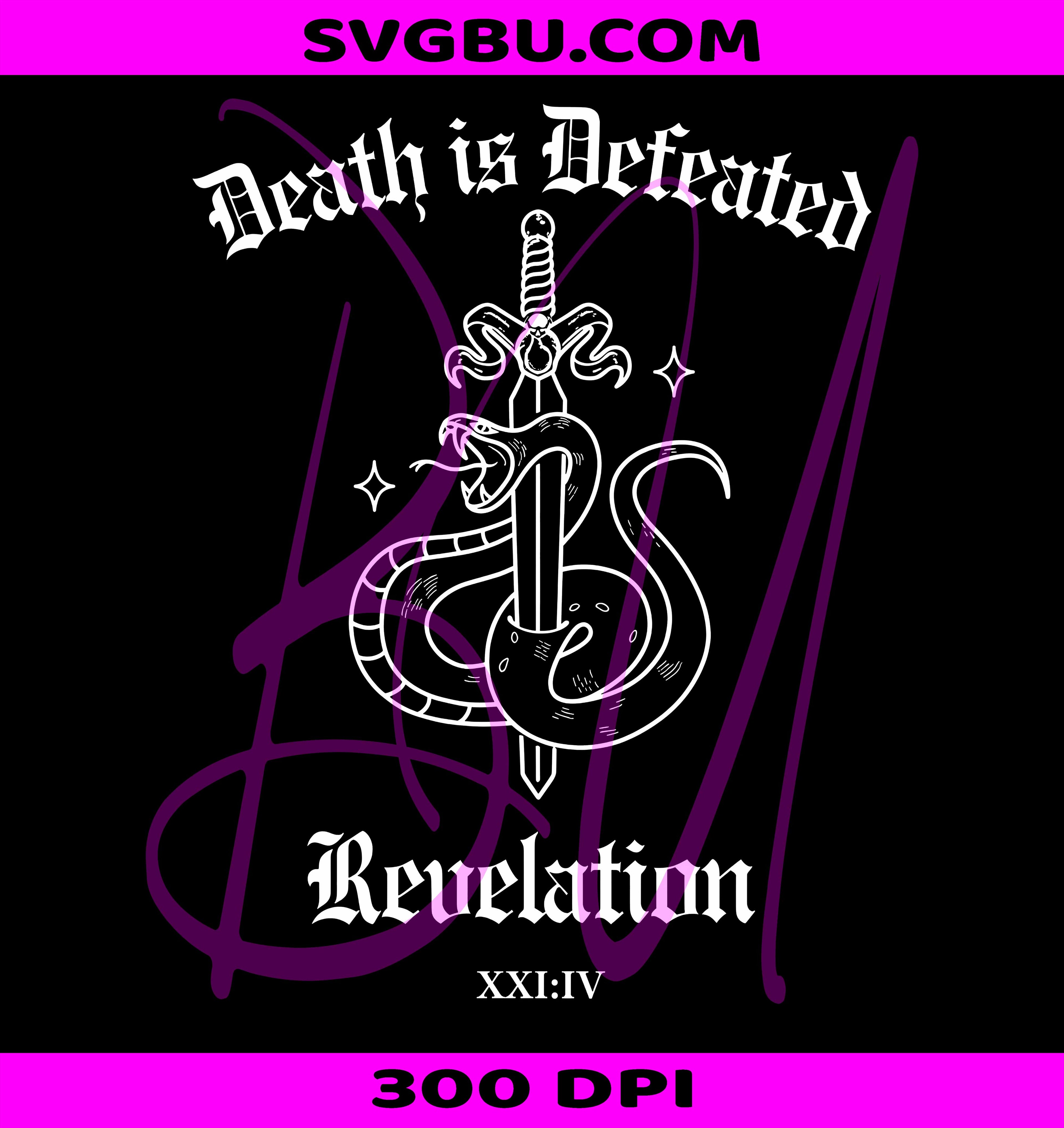 Death Is Defeated Revelation XXI:IV Snake Sword PNG, Christian Bible Verse Design PNG