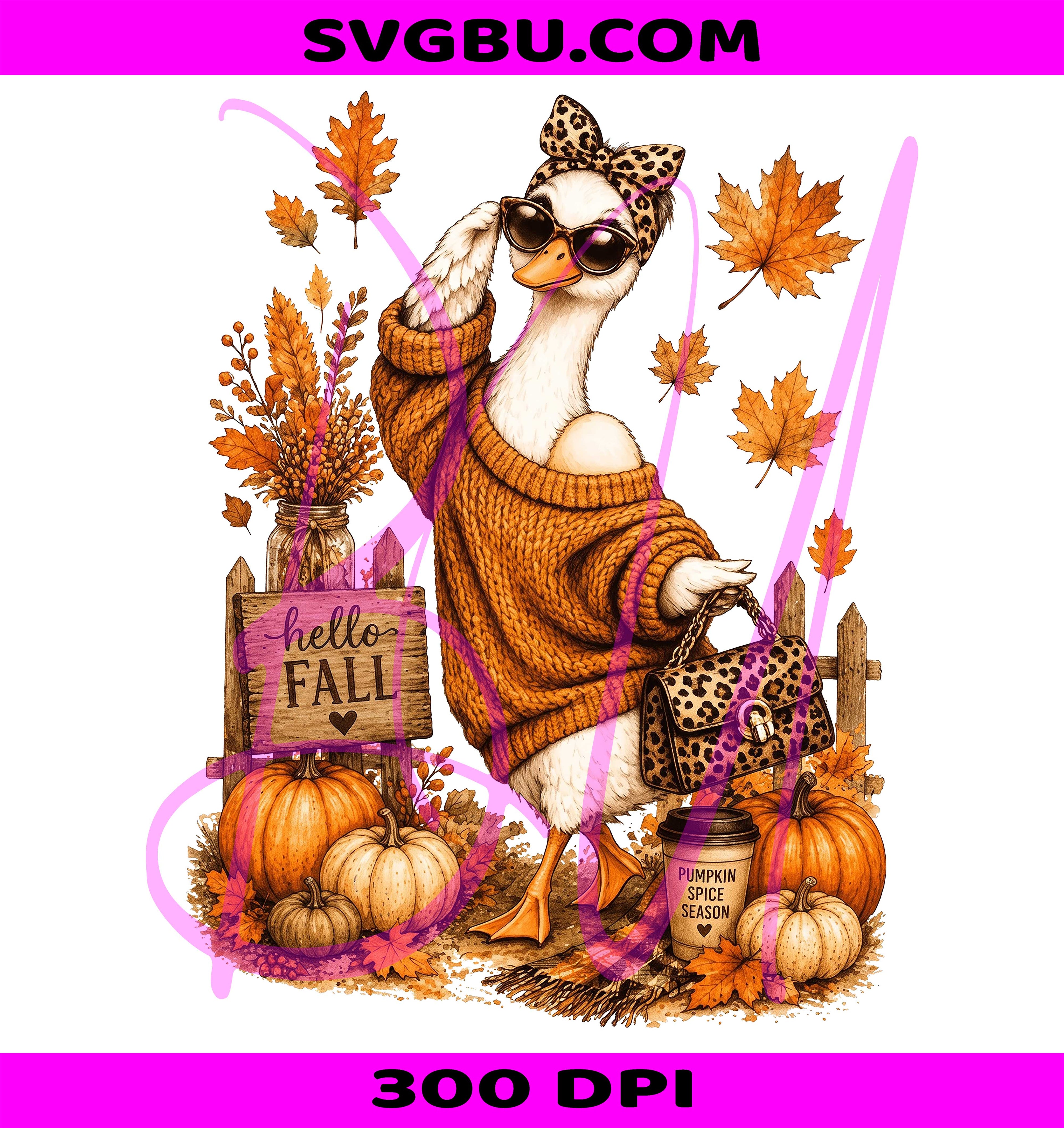 Hello Fall Goose PNG, Glam Goose Bow PNG, Pumpkin Spice PNG