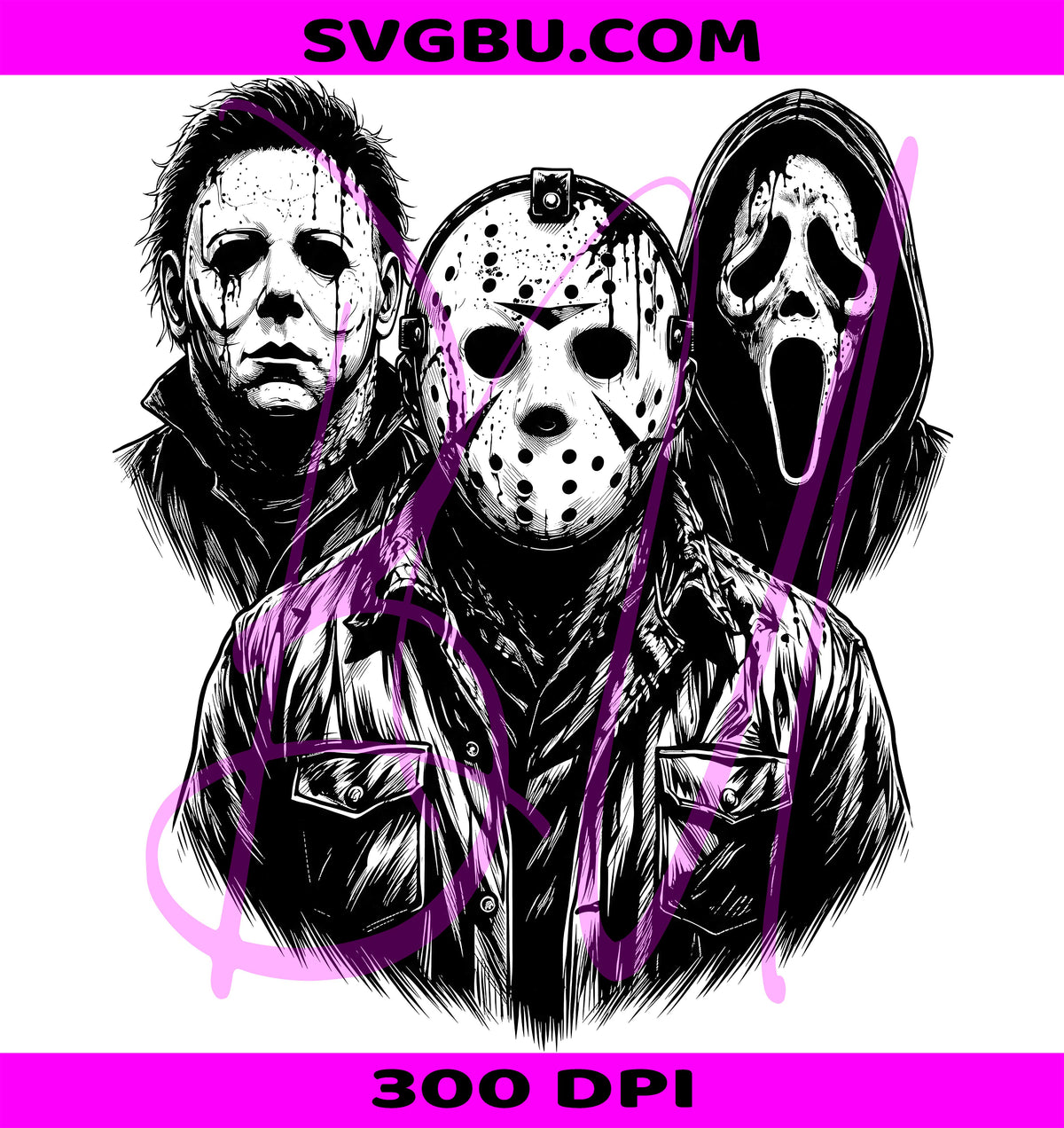 Horror Slasher Trio PNG, Spooky Mask PNG, Halloween Scary Movie PNG