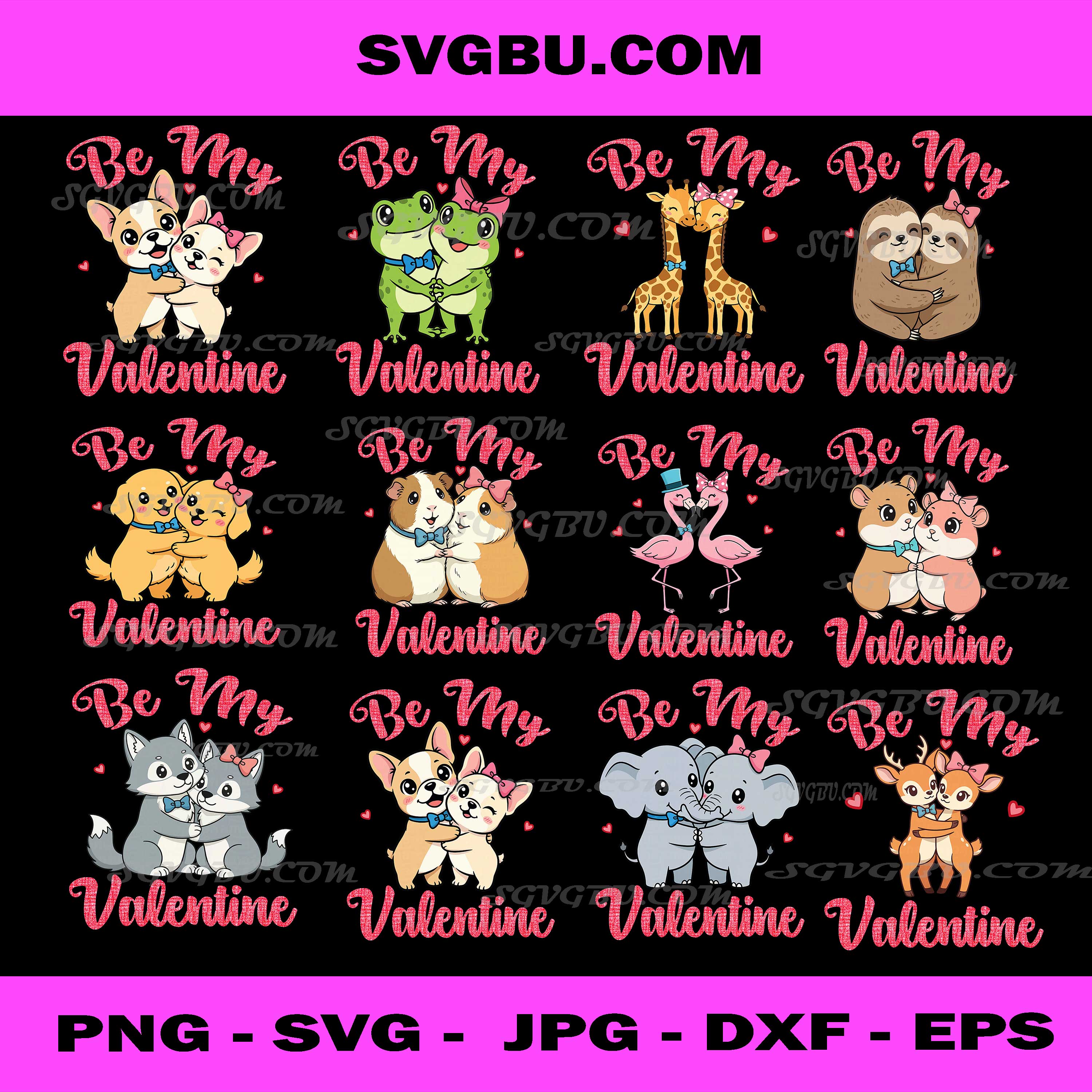 Be My Valentine PNG Bundle, Cute Animal Couples Love Designs