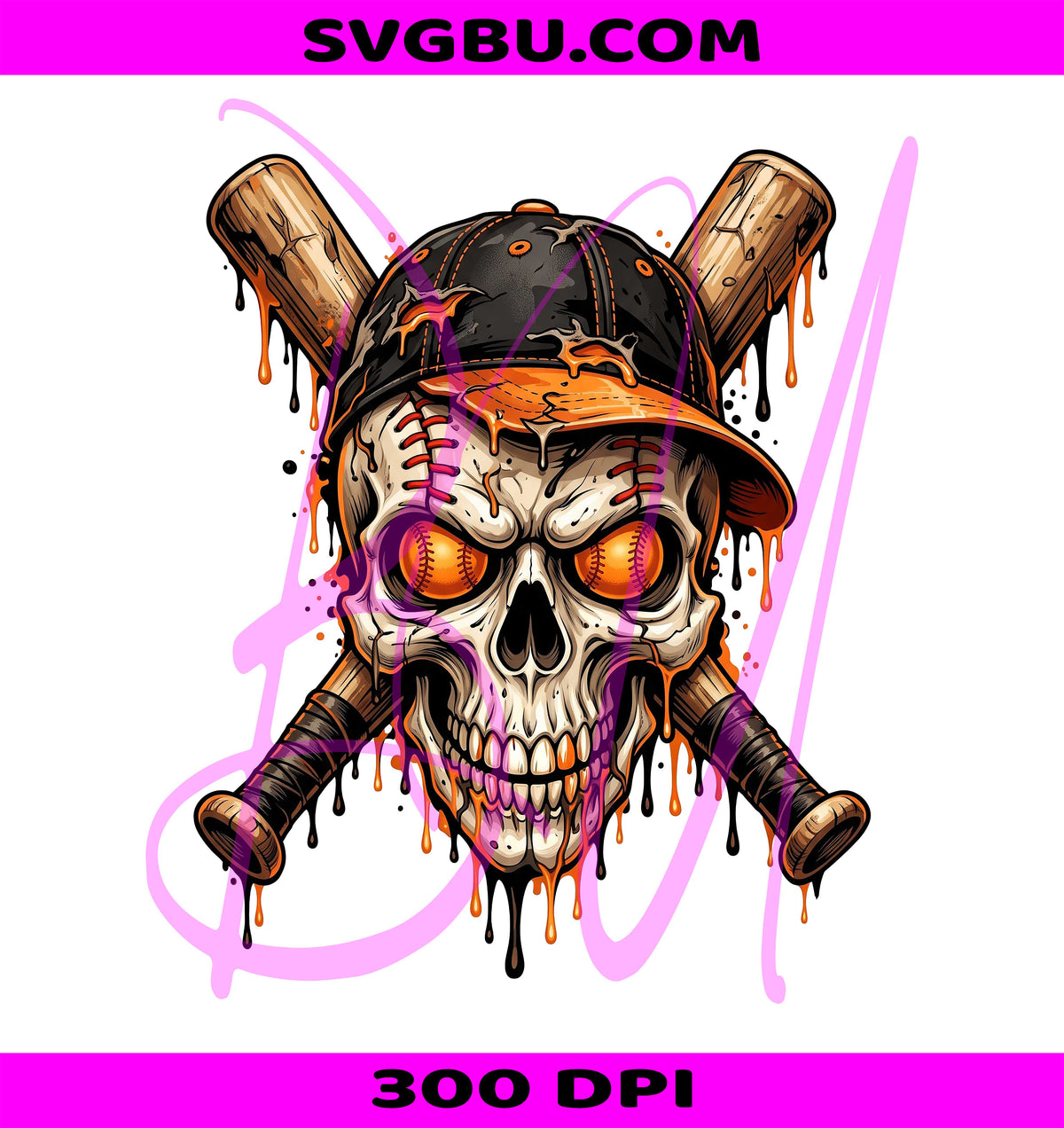 Halloween Baseball Skull PNG, Crossed Bats PNG, Grunge Fall Sports PNG