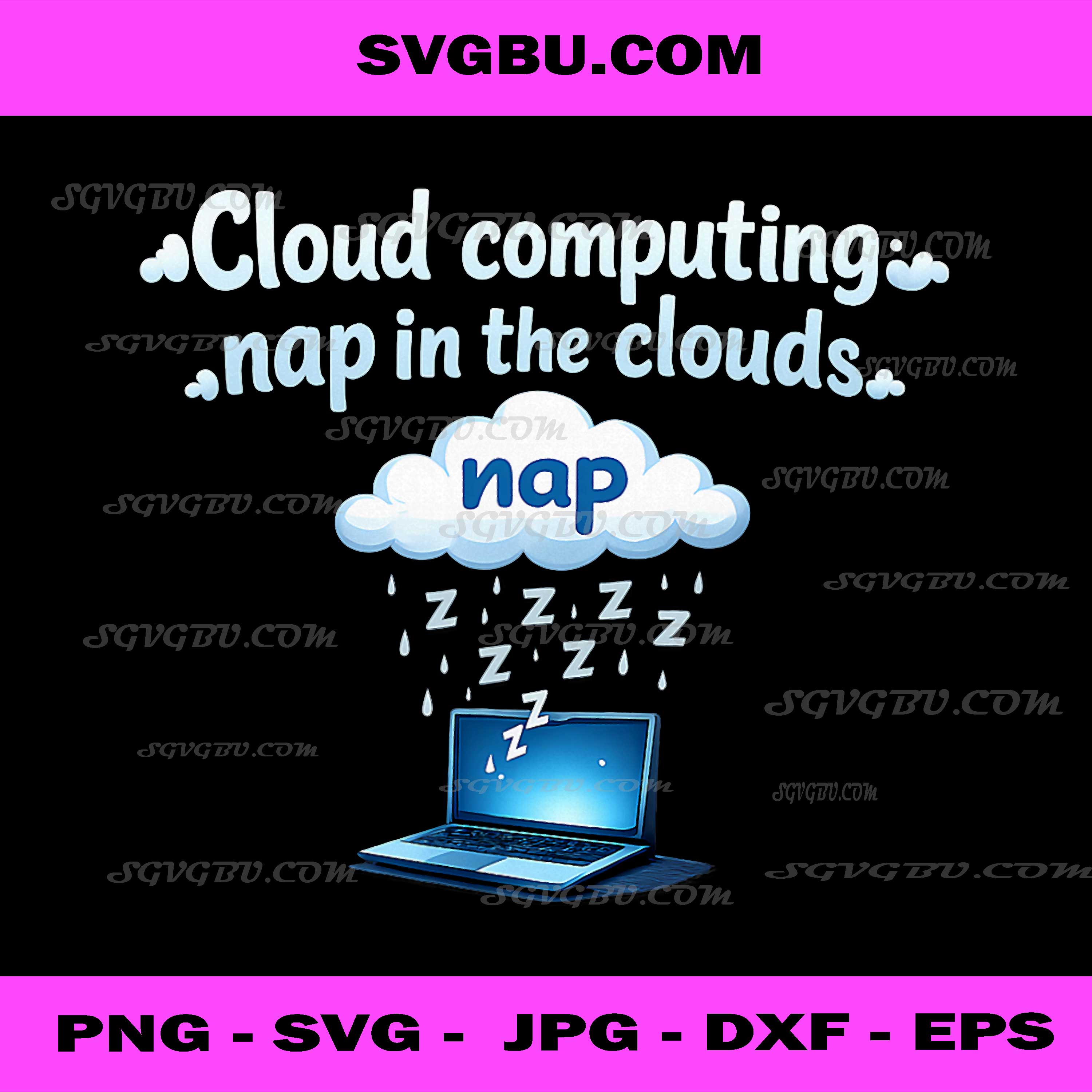 Nap In The Clouds PNG, Cloud Computing Humor PNG, Funny IT Sleep PNG