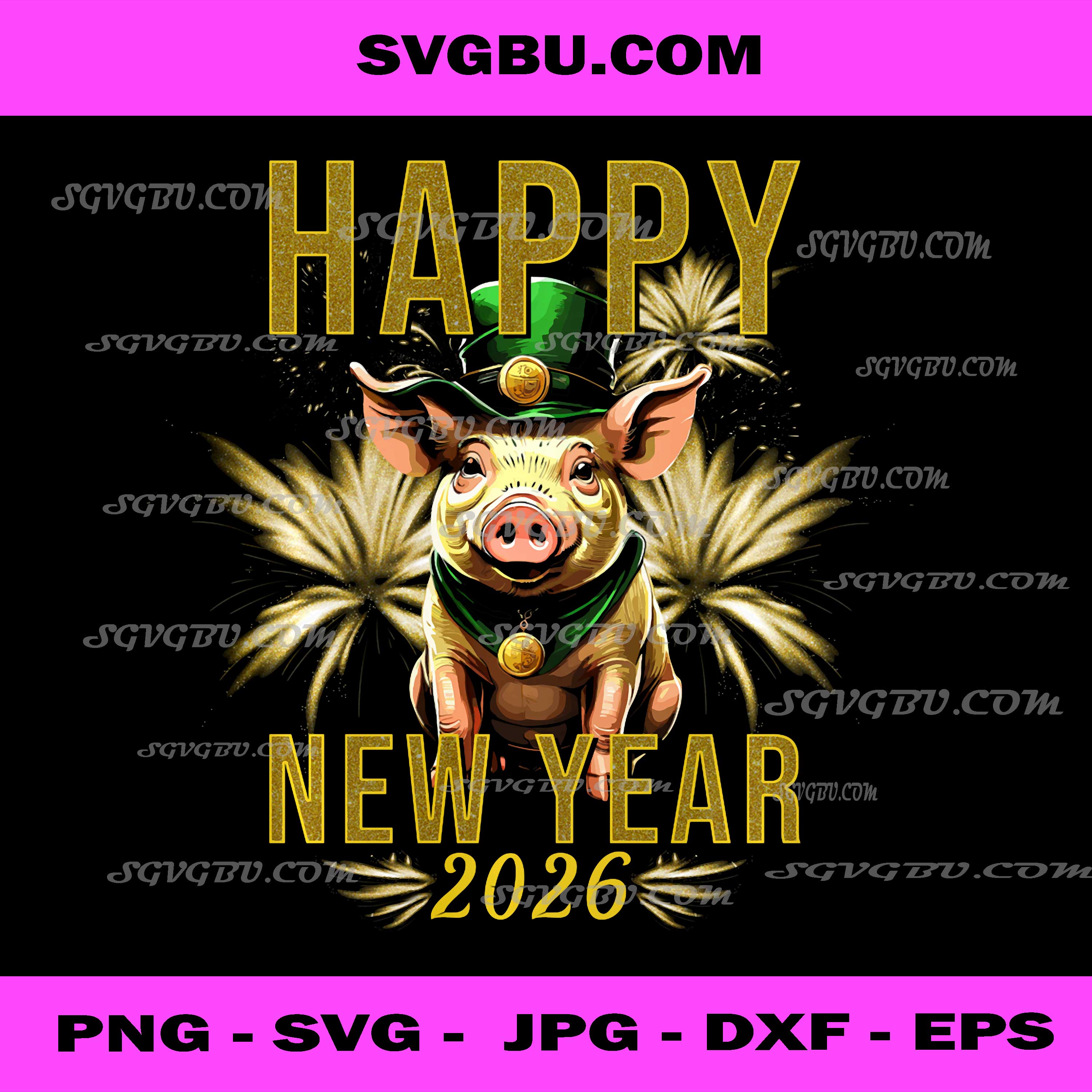 Happy New Year 2026 PNG, Lucky Pig New Year's Eve PNG